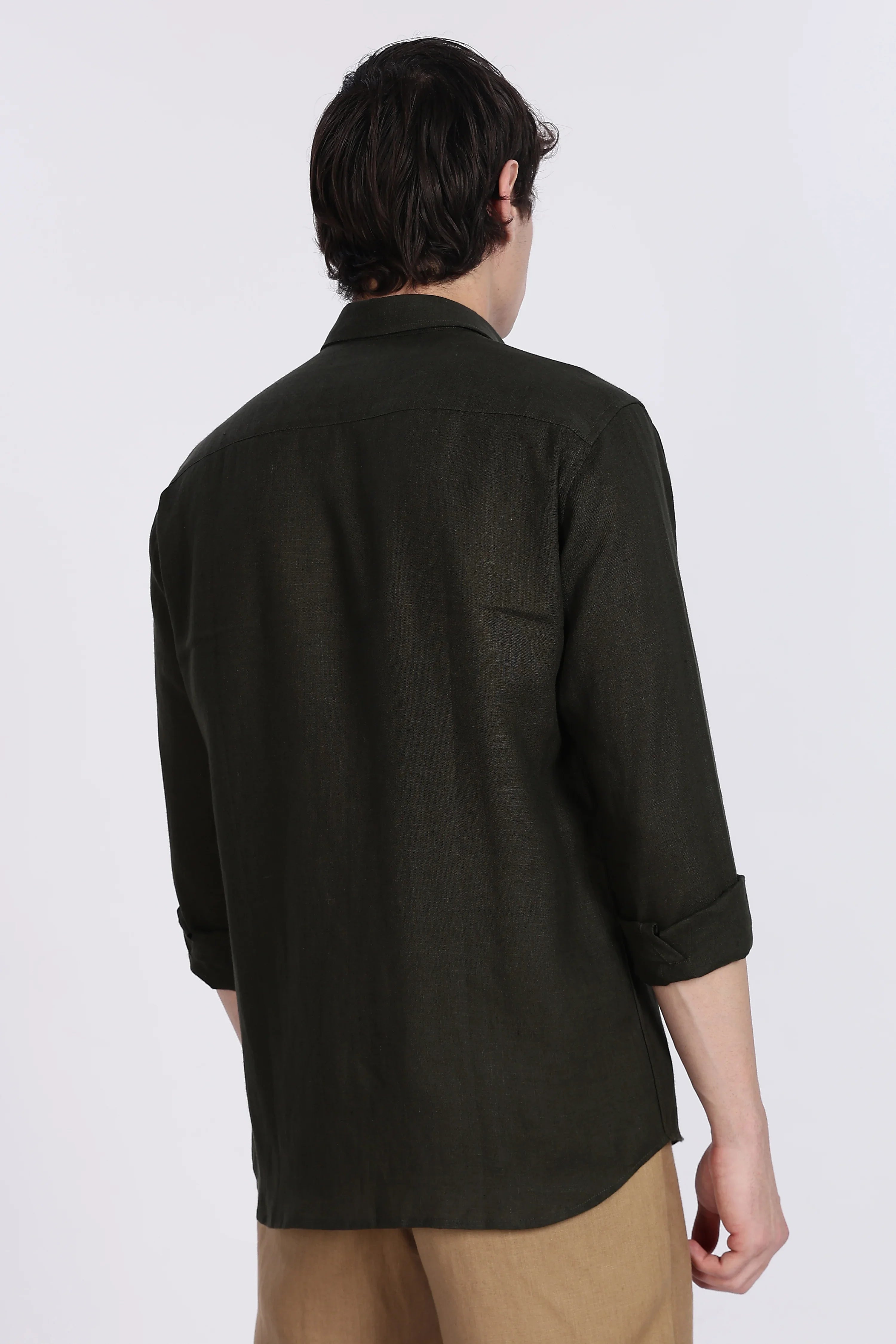 Men’s Dark Green Full Sleeve Linen Shirt – 100% Pure Linen | Linen Culture