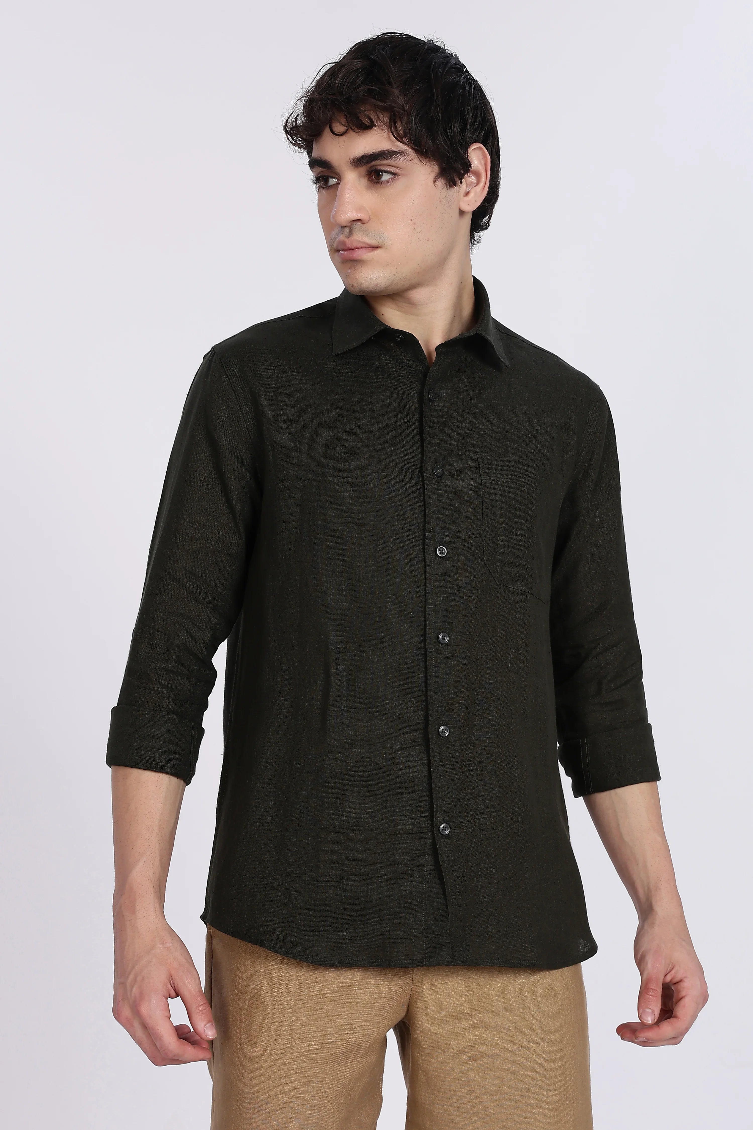 Men’s Dark Green Full Sleeve Linen Shirt – 100% Pure Linen | Linen Culture