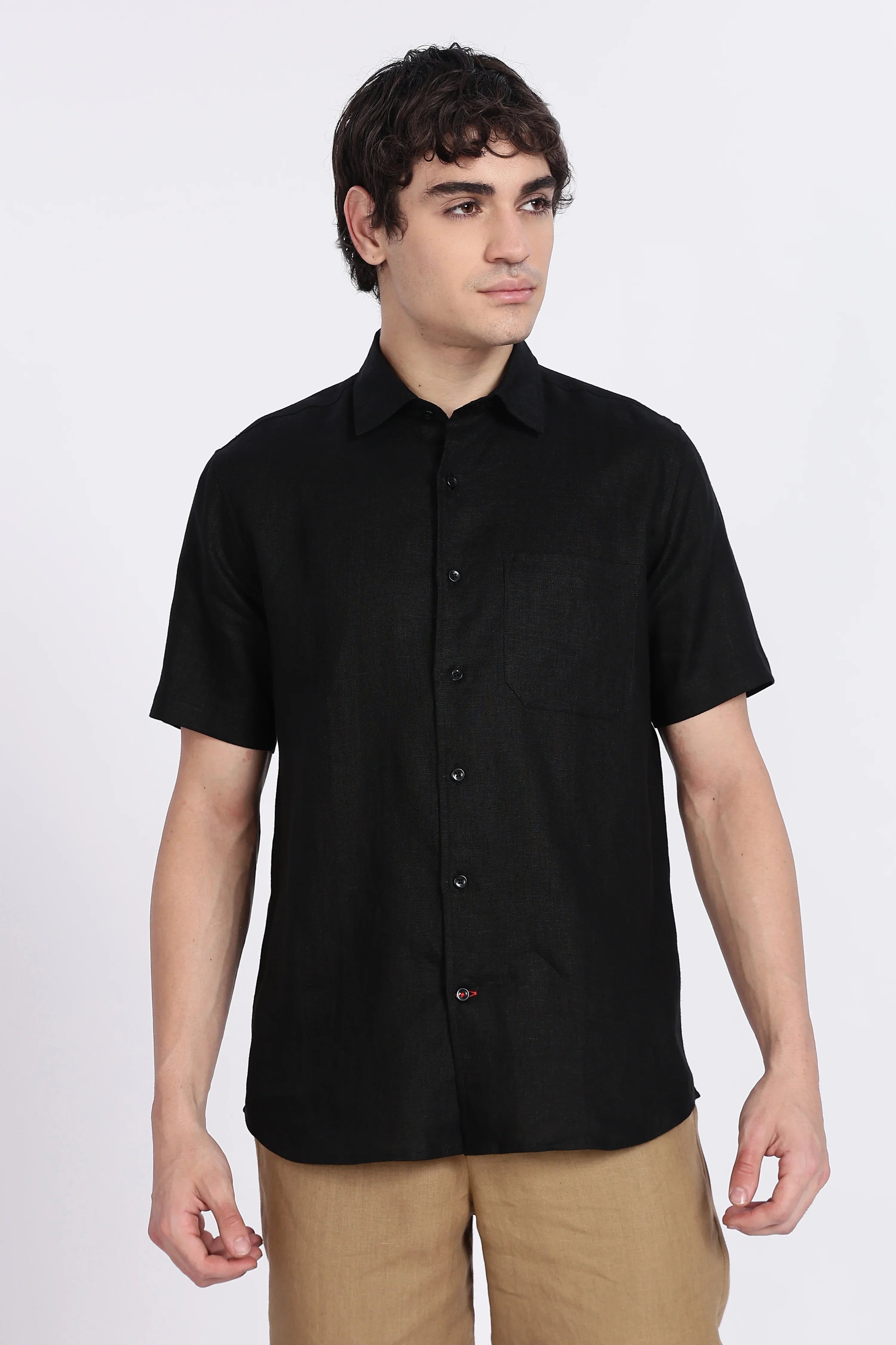 Men’s Black Half Sleeve Linen Shirt – 100% Pure Linen | Linen Culture