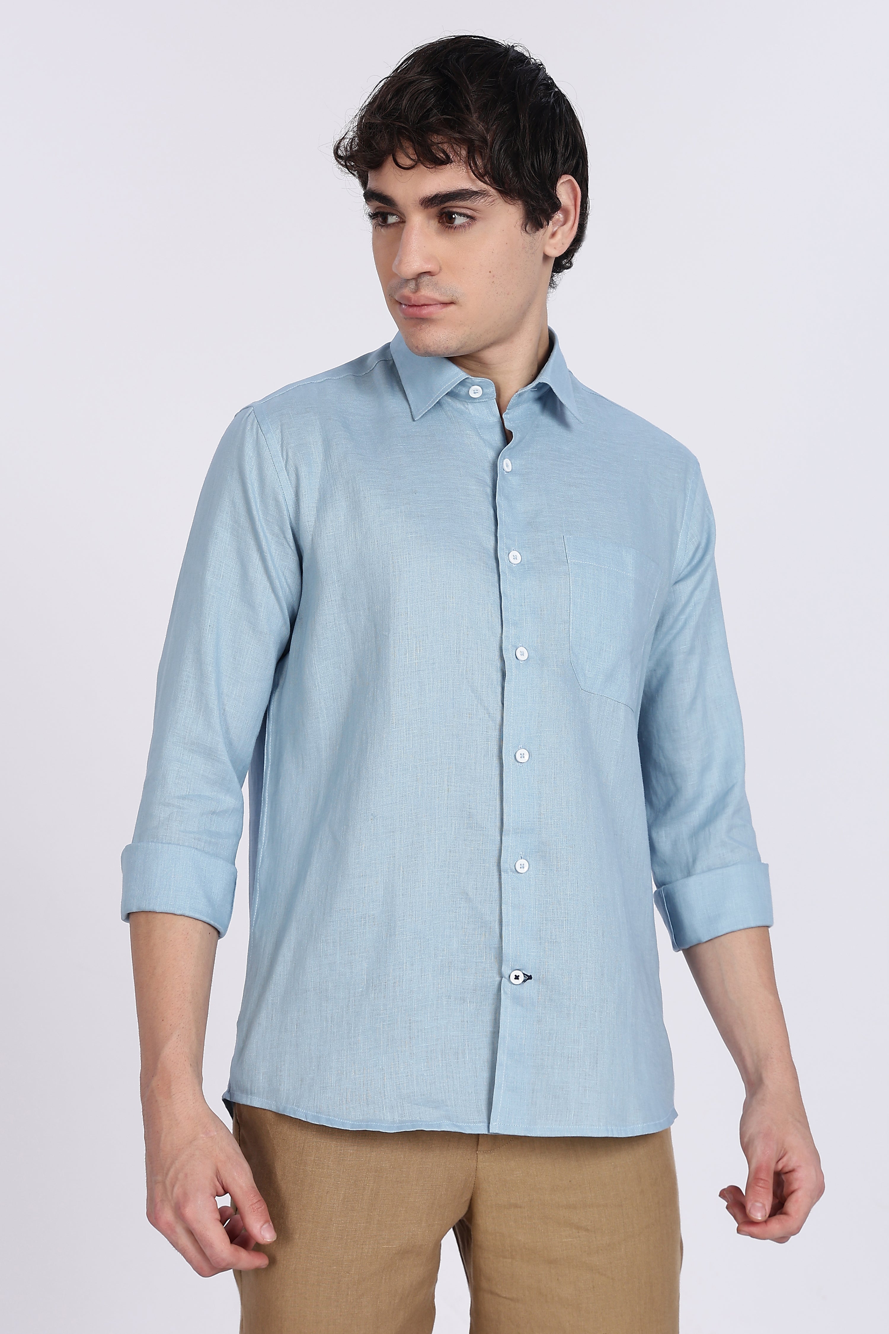 Men’s Light Blue Full Sleeve Linen Shirt – 100% Pure Linen | Linen Culture
