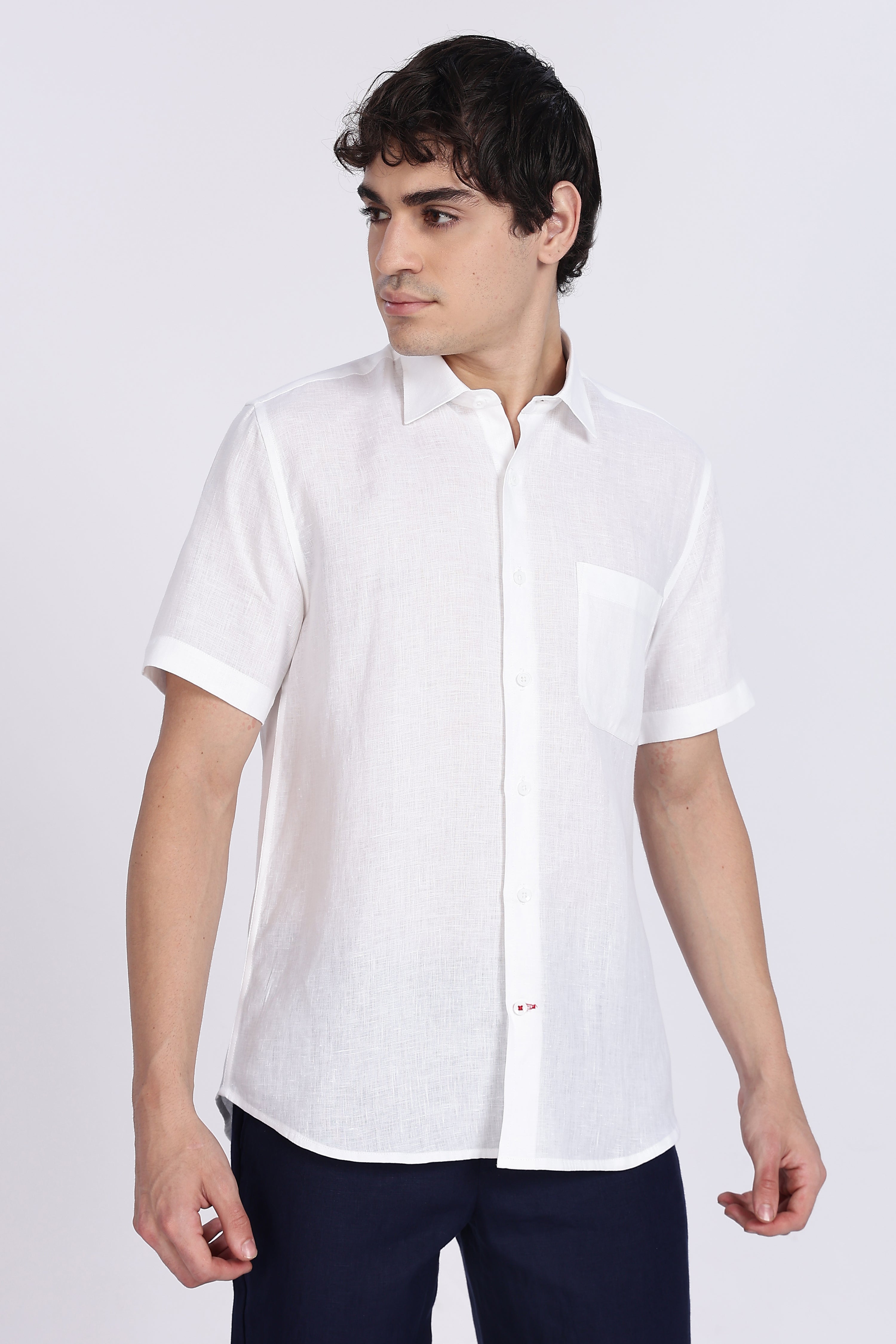 Men’s White Half Sleeve Linen Shirt – 100% Pure Linen | Linen Culture
