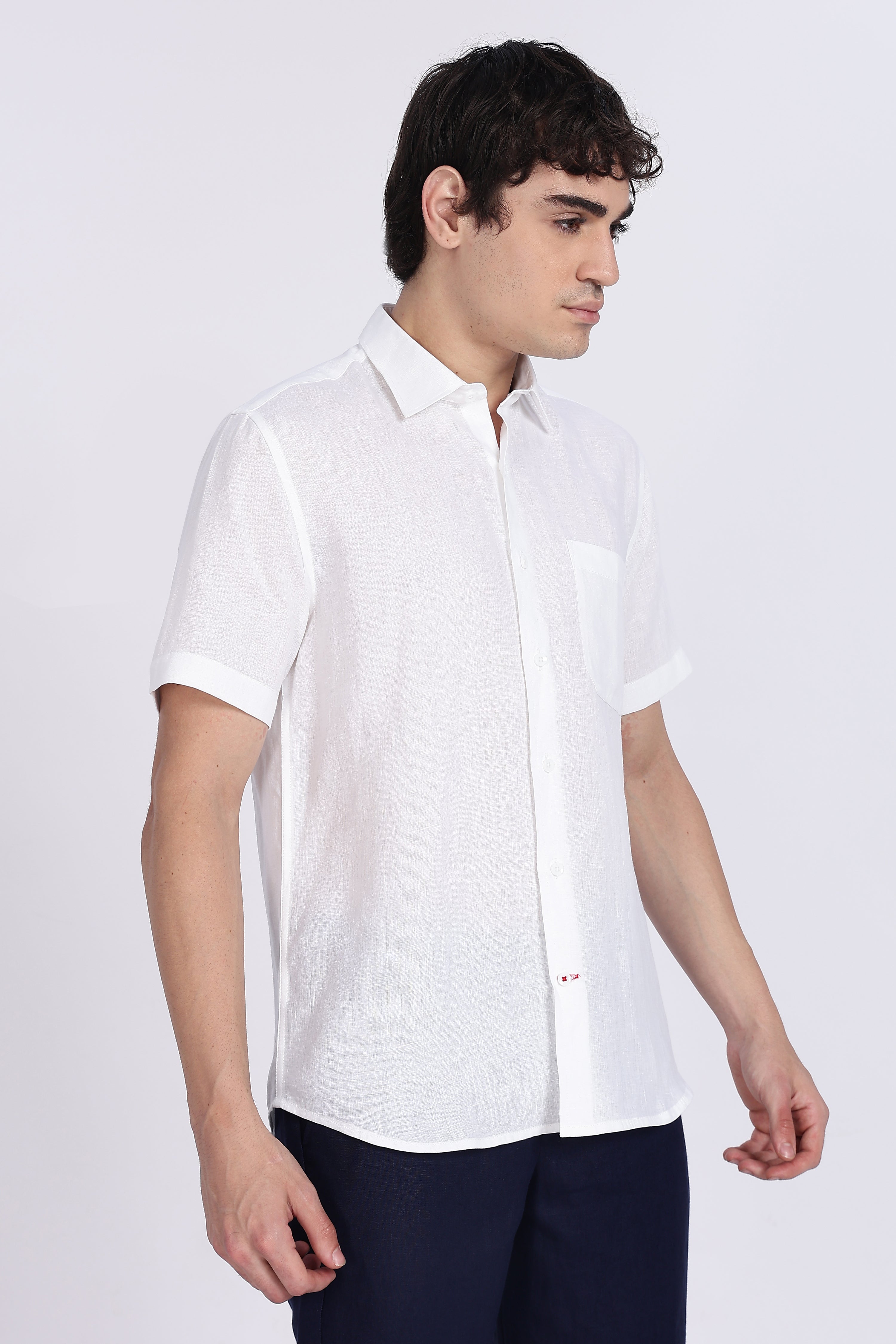 Men’s White Half Sleeve Linen Shirt – 100% Pure Linen | Linen Culture