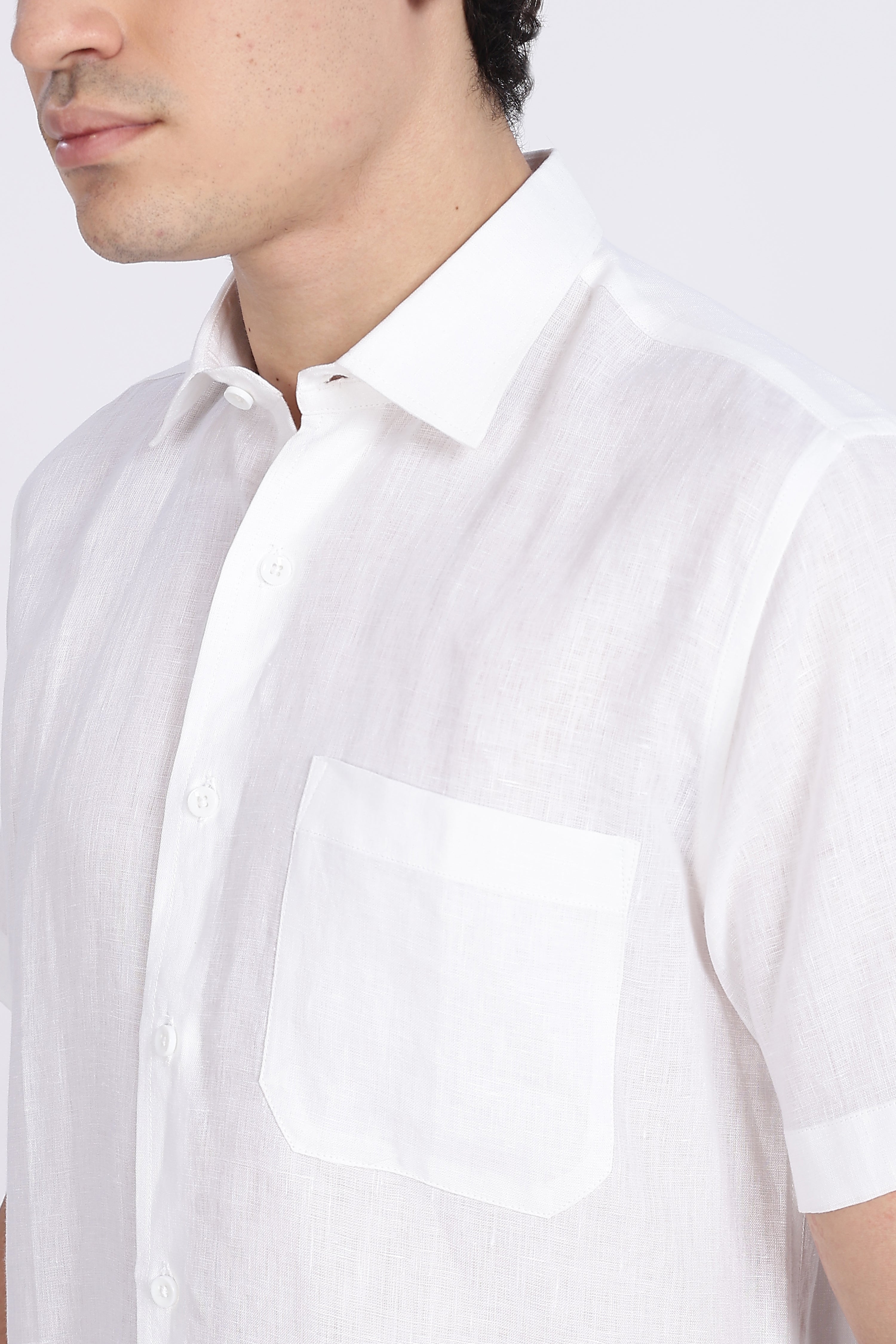 Men’s White Half Sleeve Linen Shirt – 100% Pure Linen | Linen Culture