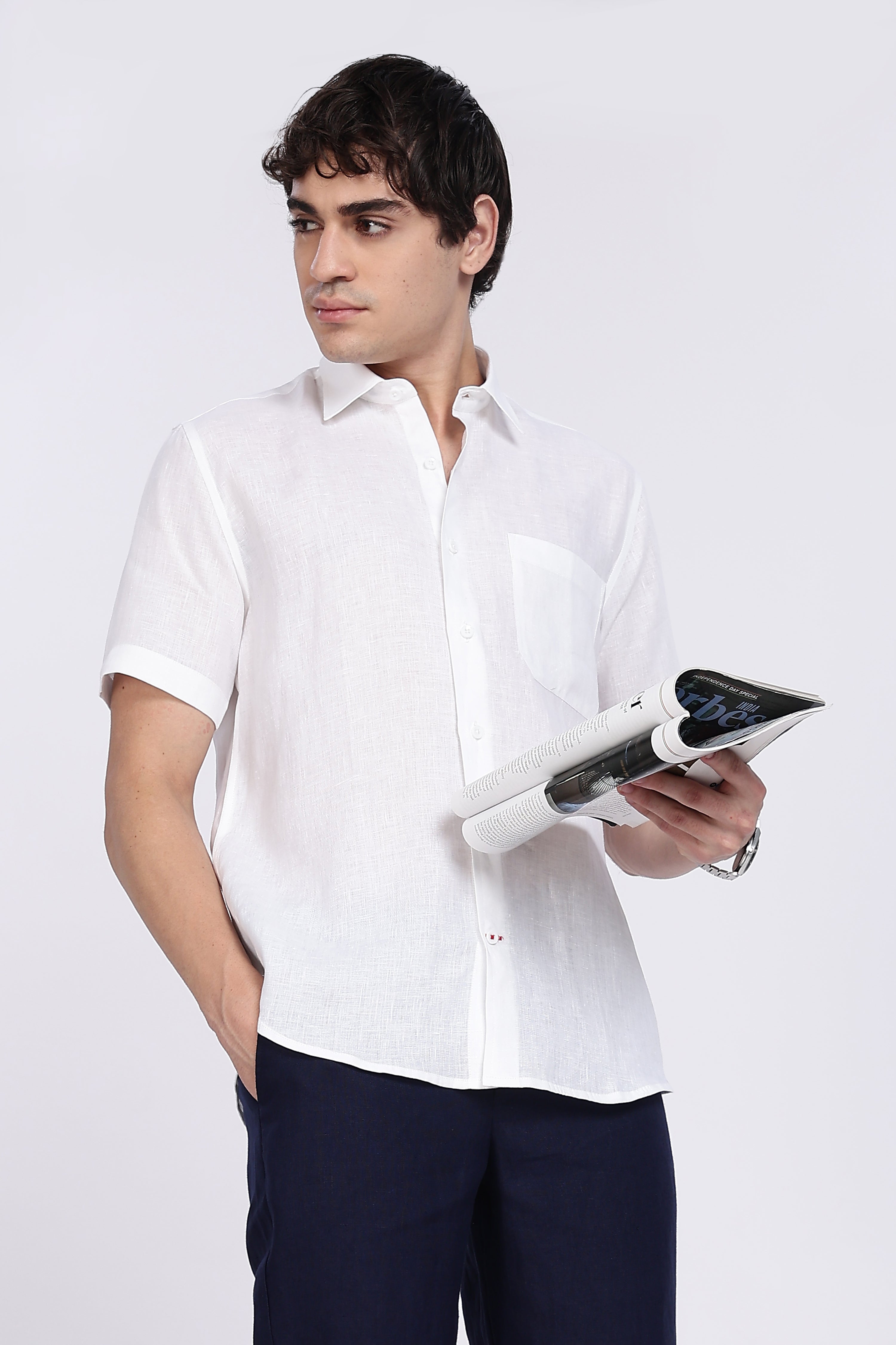 Men’s White Half Sleeve Linen Shirt – 100% Pure Linen | Linen Culture