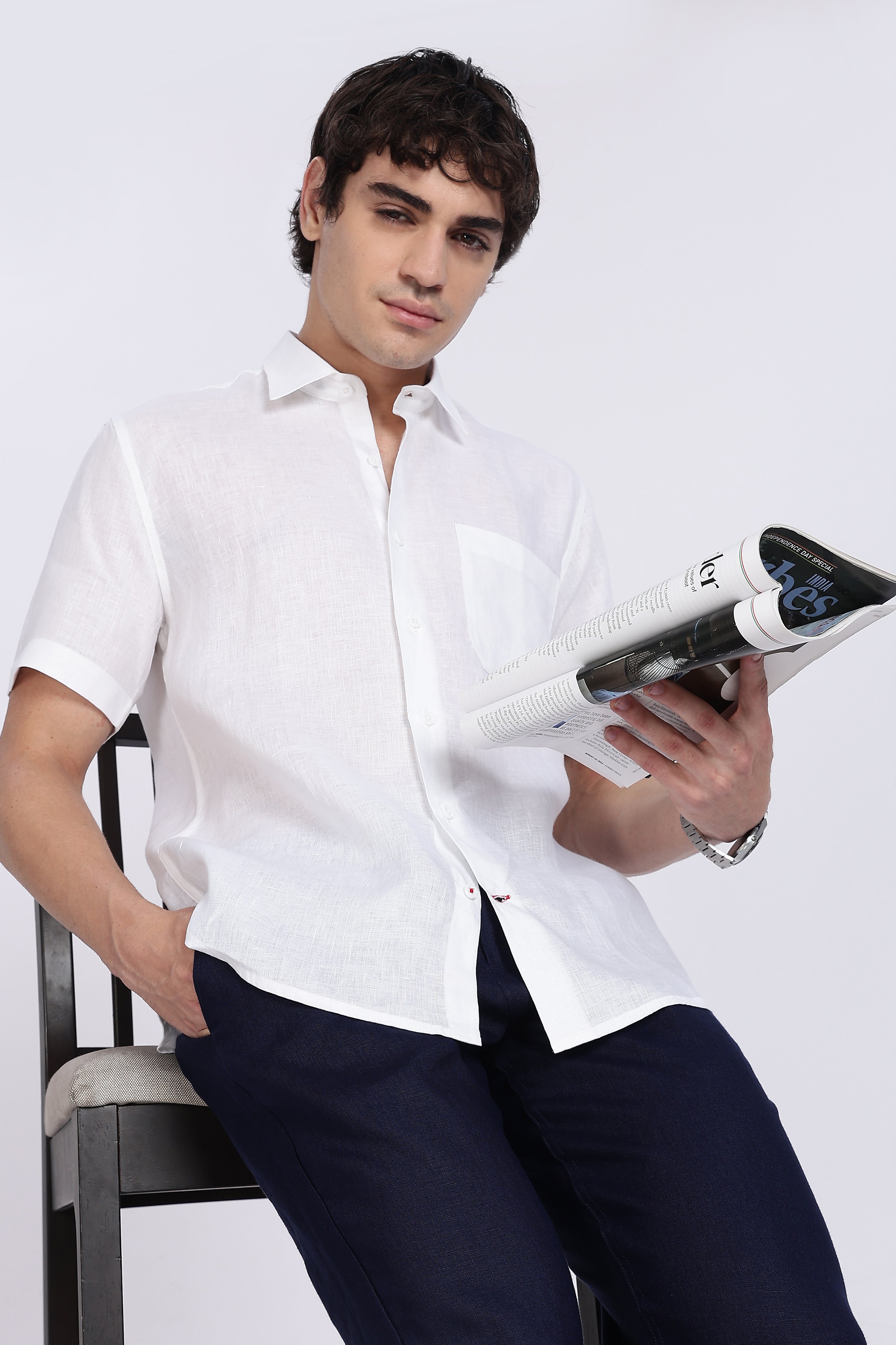 Men’s White Half Sleeve Linen Shirt – 100% Pure Linen | Linen Culture