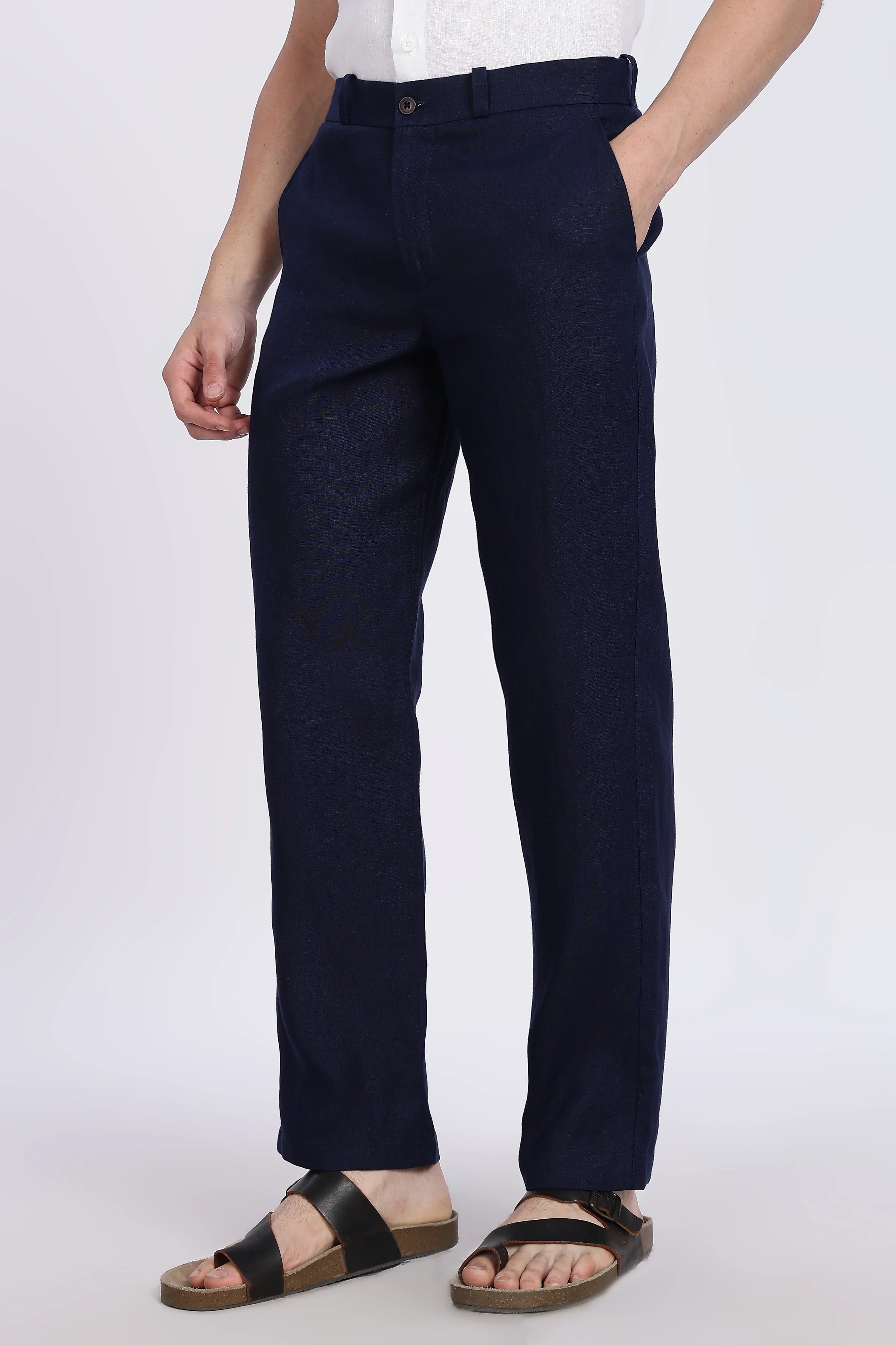 Men’s Navy Blue Linen Pants – 100% Pure Linen Trousers | Linen Culture