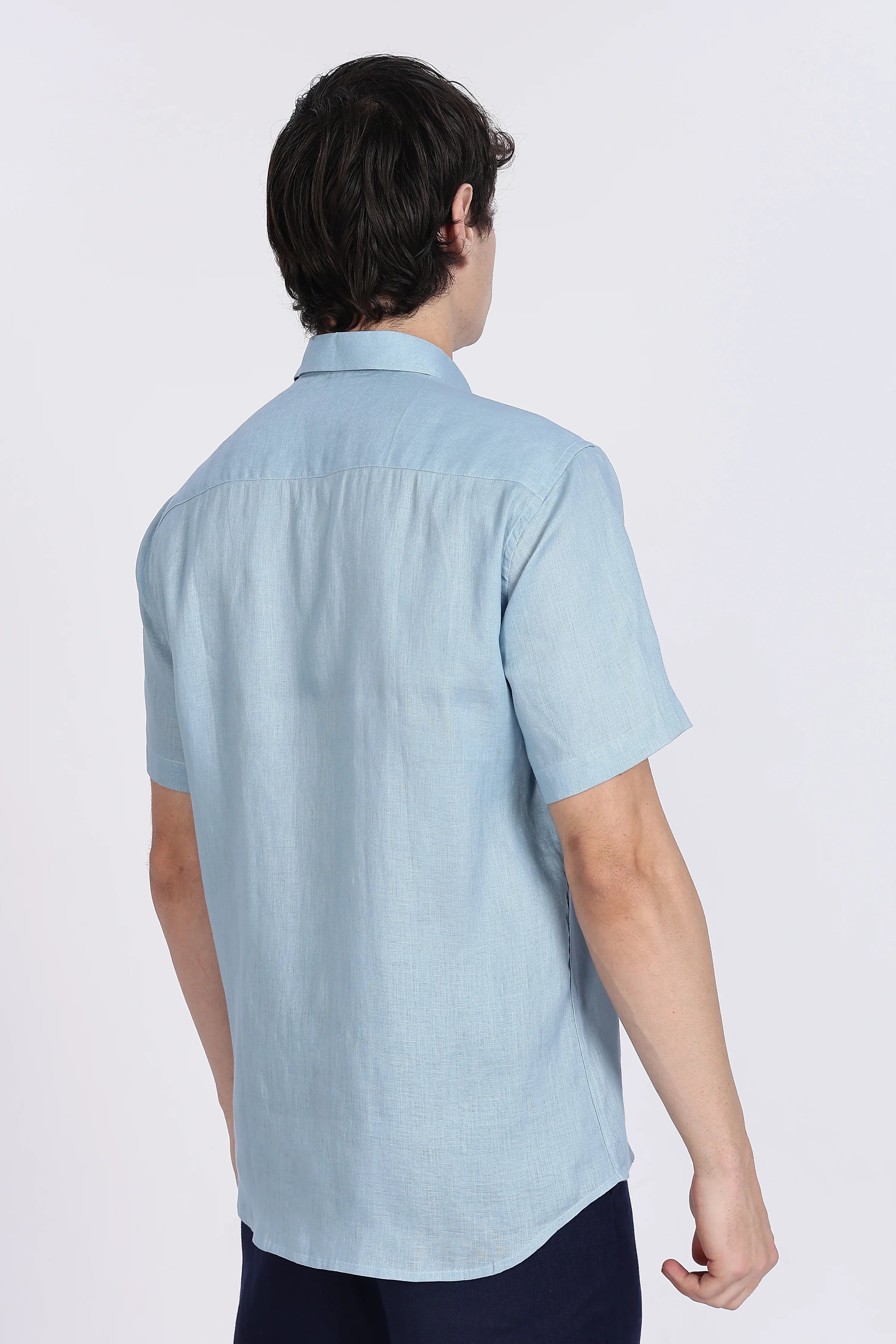 Men’s Light Blue Half Sleeve Linen Shirt – 100% Pure Linen | Linen Culture