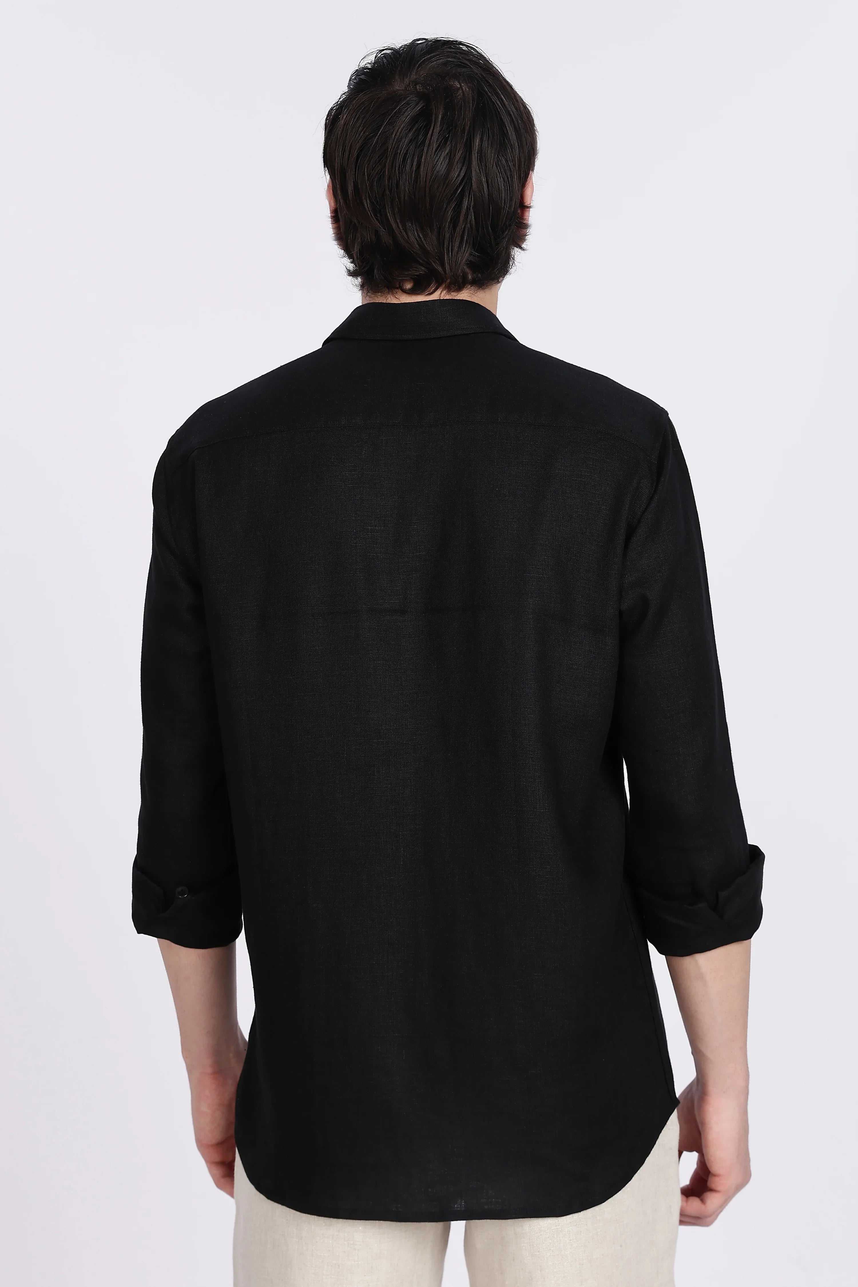 Men’s Black Full Sleeve Linen Shirt – 100% Pure Linen | Linen Culture
