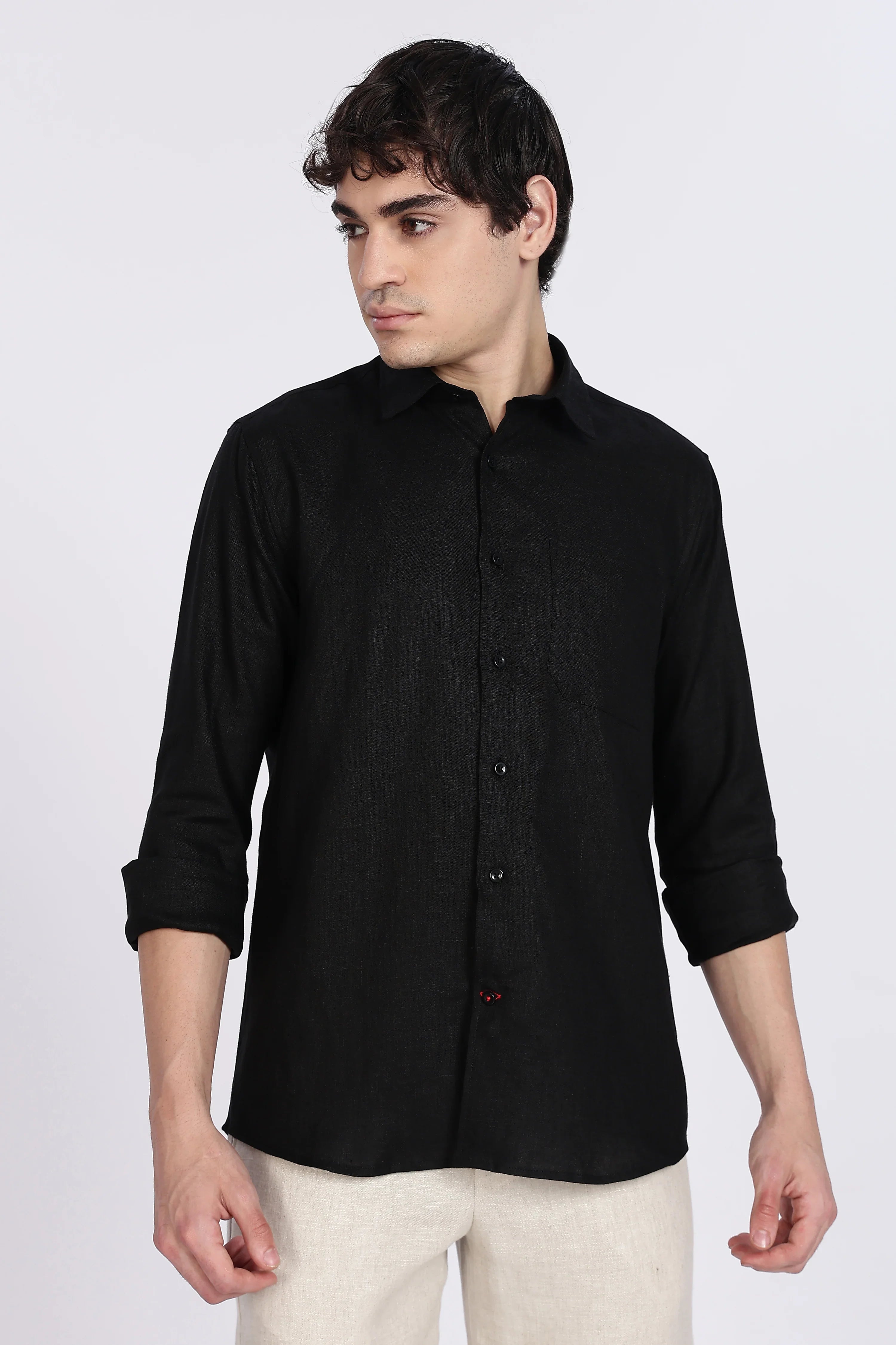 Men’s Black Full Sleeve Linen Shirt – 100% Pure Linen | Linen Culture