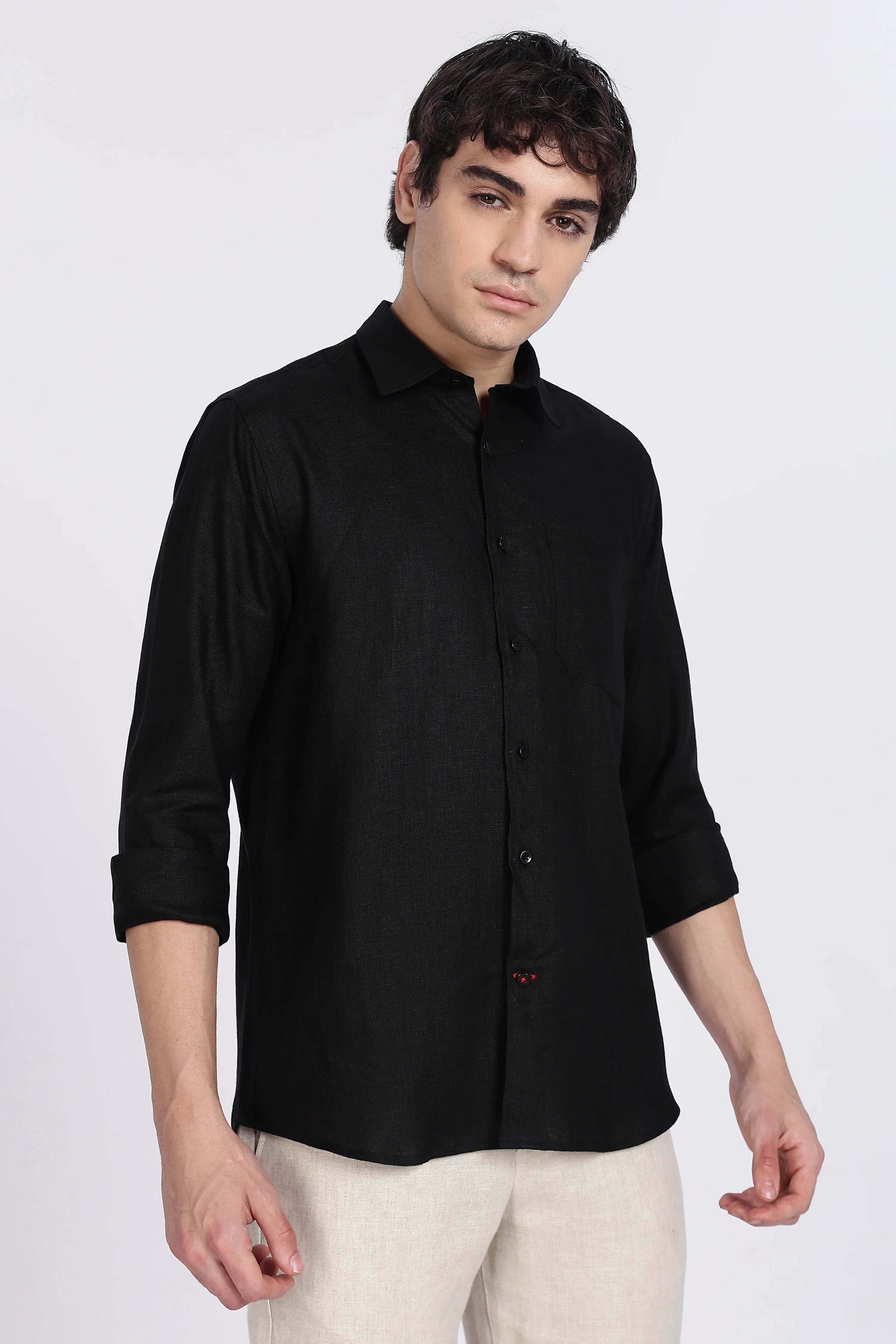 Men’s Black Full Sleeve Linen Shirt – 100% Pure Linen | Linen Culture