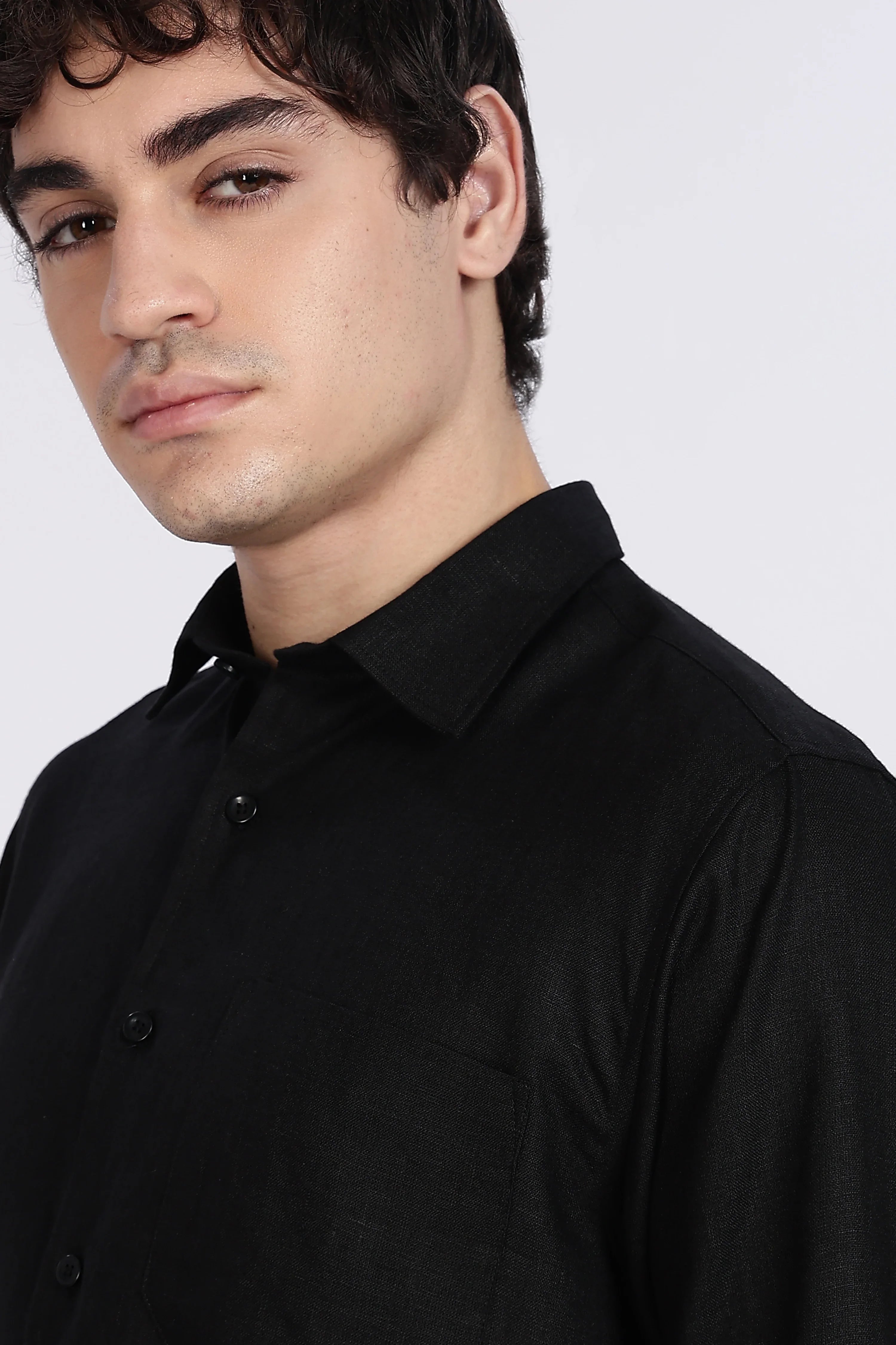 Men’s Black Full Sleeve Linen Shirt – 100% Pure Linen | Linen Culture