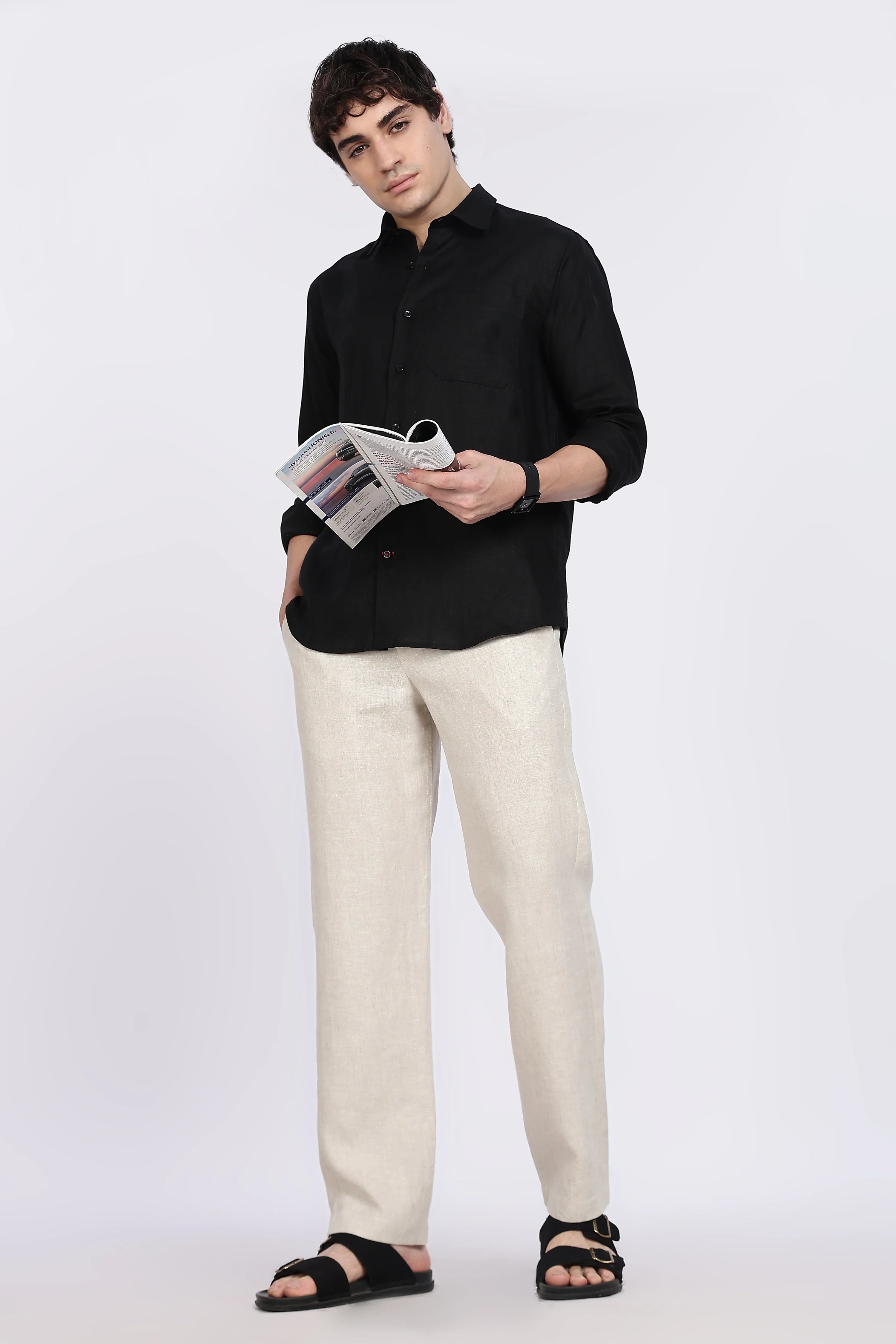 Men’s Black Full Sleeve Linen Shirt – 100% Pure Linen | Linen Culture