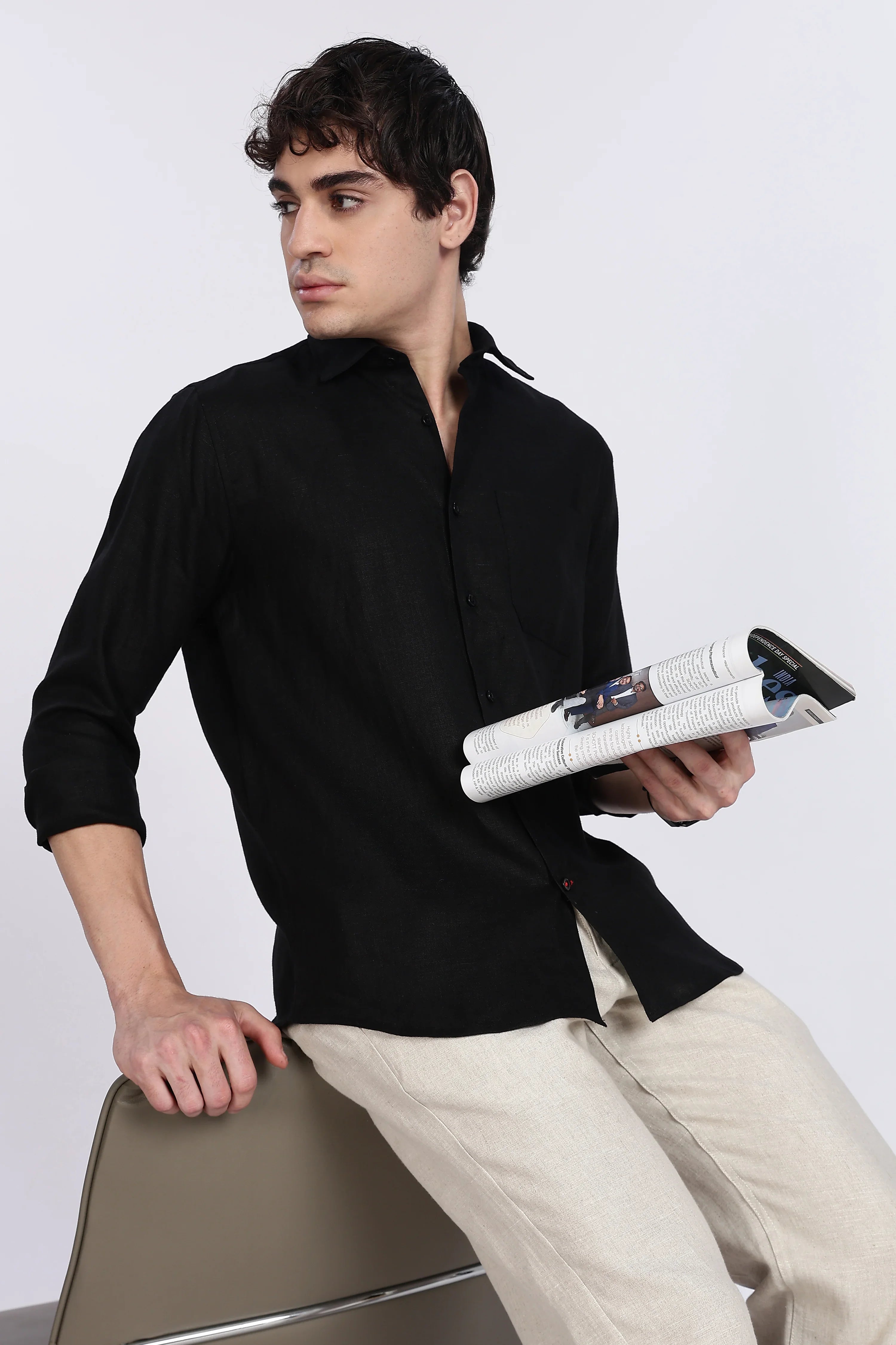 Men’s Black Full Sleeve Linen Shirt – 100% Pure Linen | Linen Culture