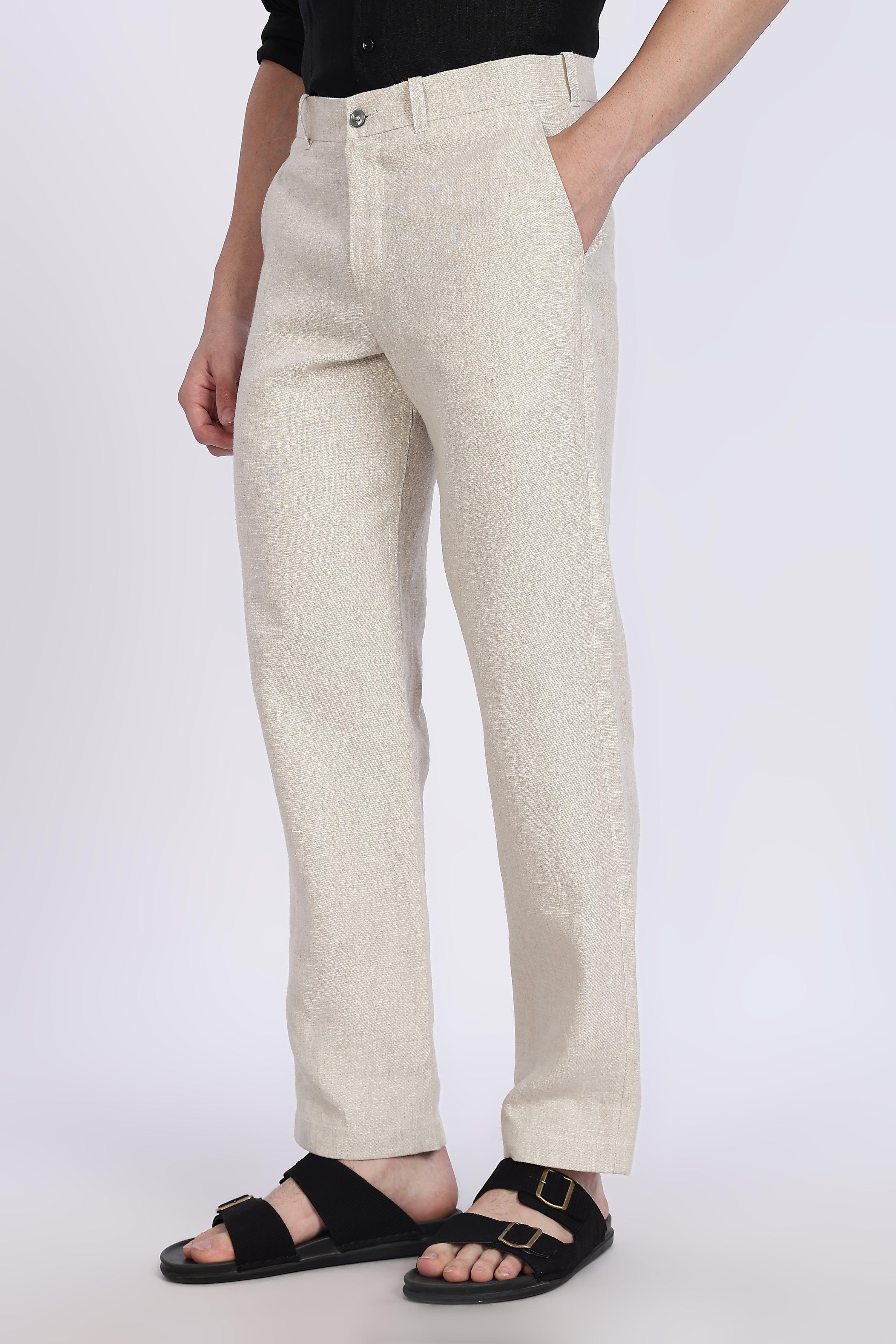 Men’s Beige Linen Pants – 100% Pure Linen Trousers | Linen Culture