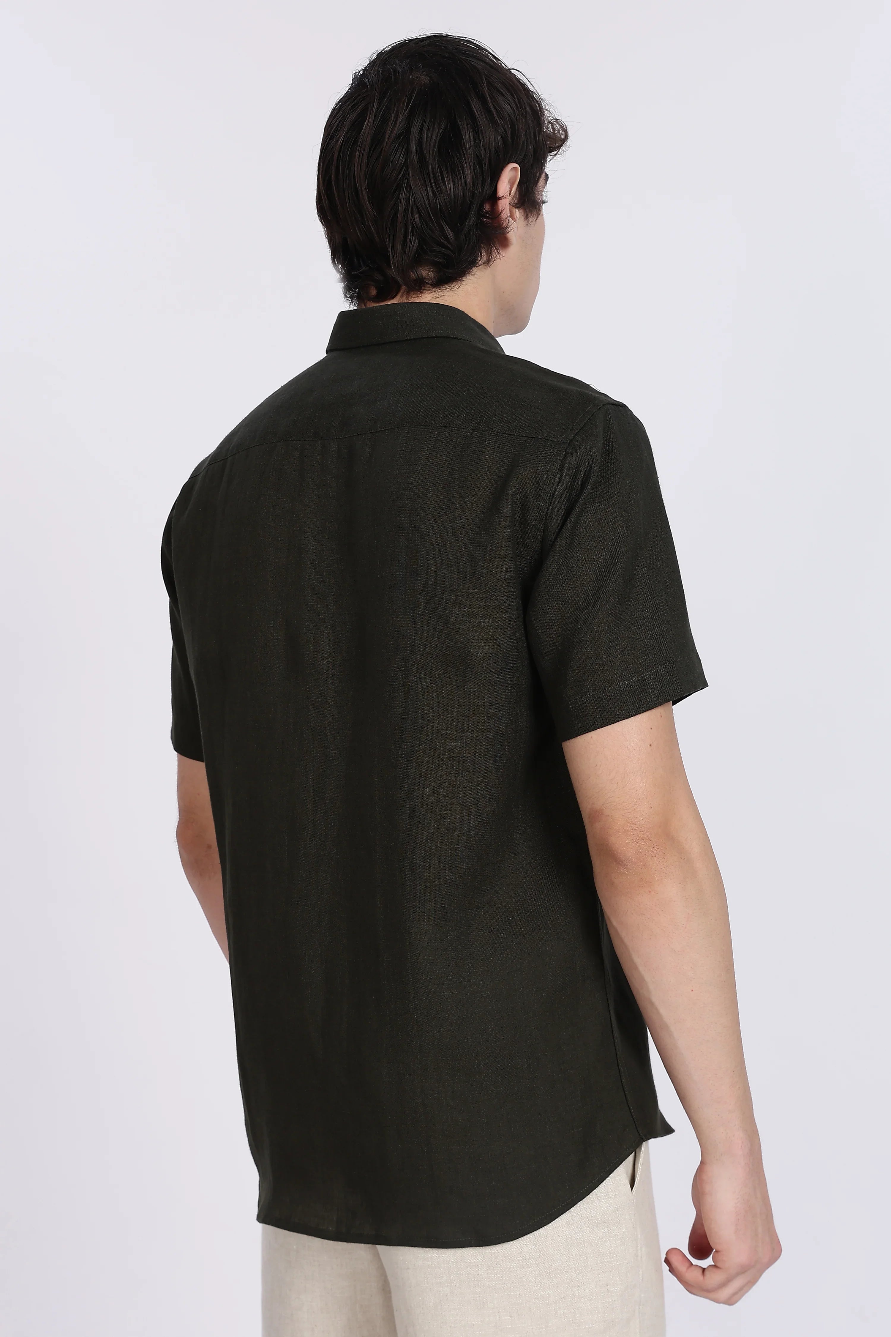 Men’s Dark Green Half Sleeve Linen Shirt – 100% Pure Linen | Linen Culture
