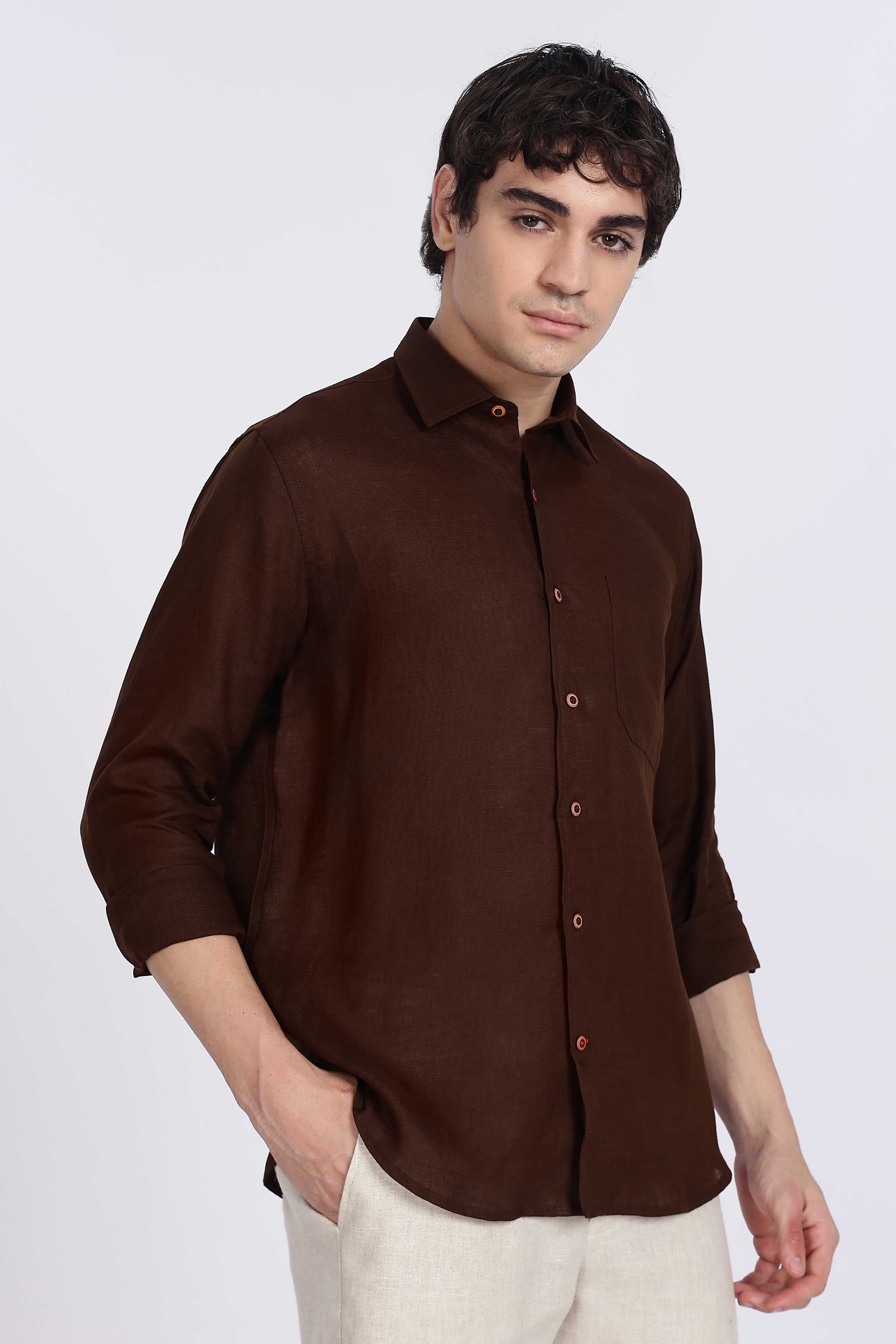 Men’s Mocha Brown Full Sleeve Linen Shirt – 100% Pure Linen | Linen Culture