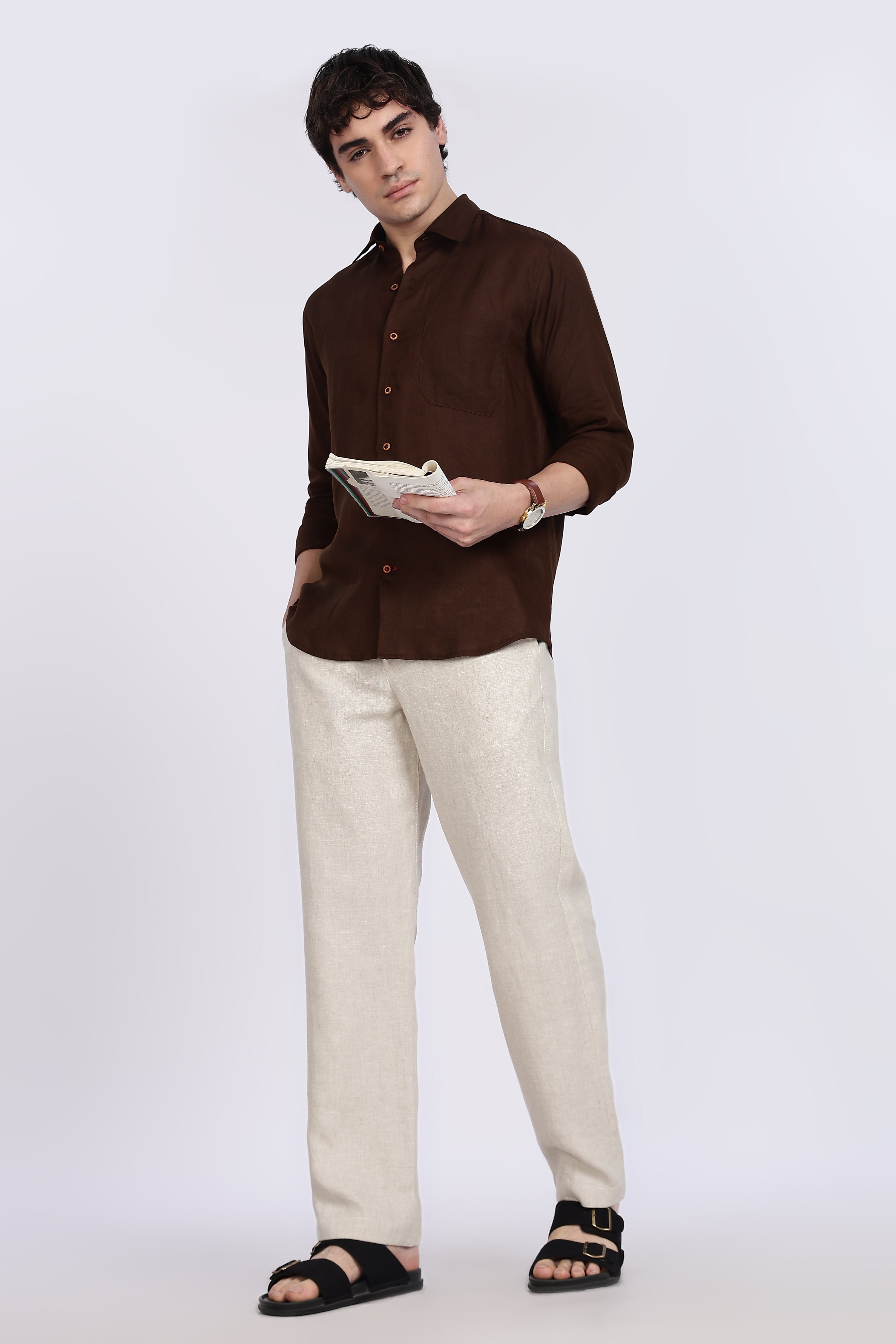 Men’s Mocha Brown Full Sleeve Linen Shirt – 100% Pure Linen | Linen Culture