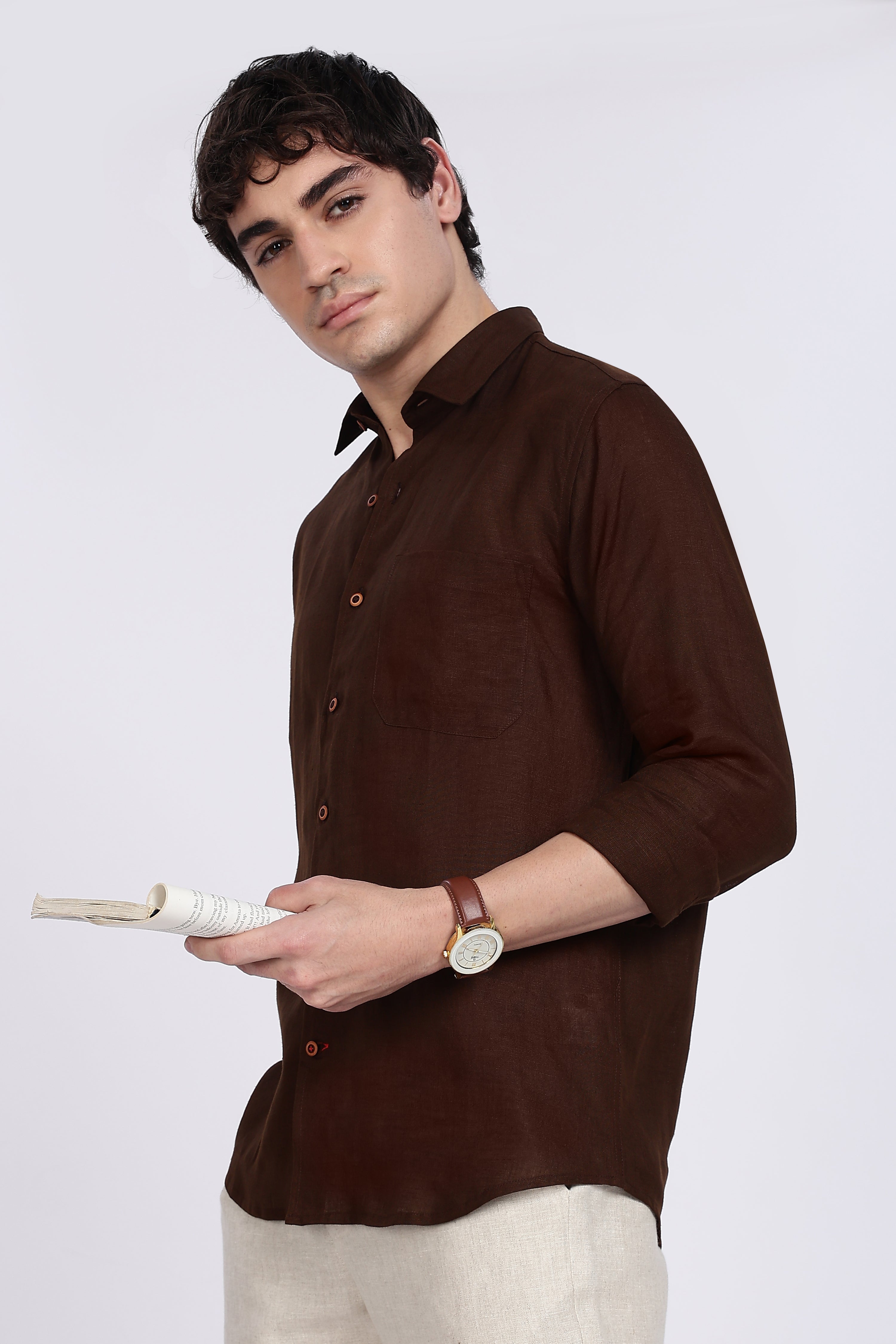 Men’s Mocha Brown Full Sleeve Linen Shirt – 100% Pure Linen | Linen Culture