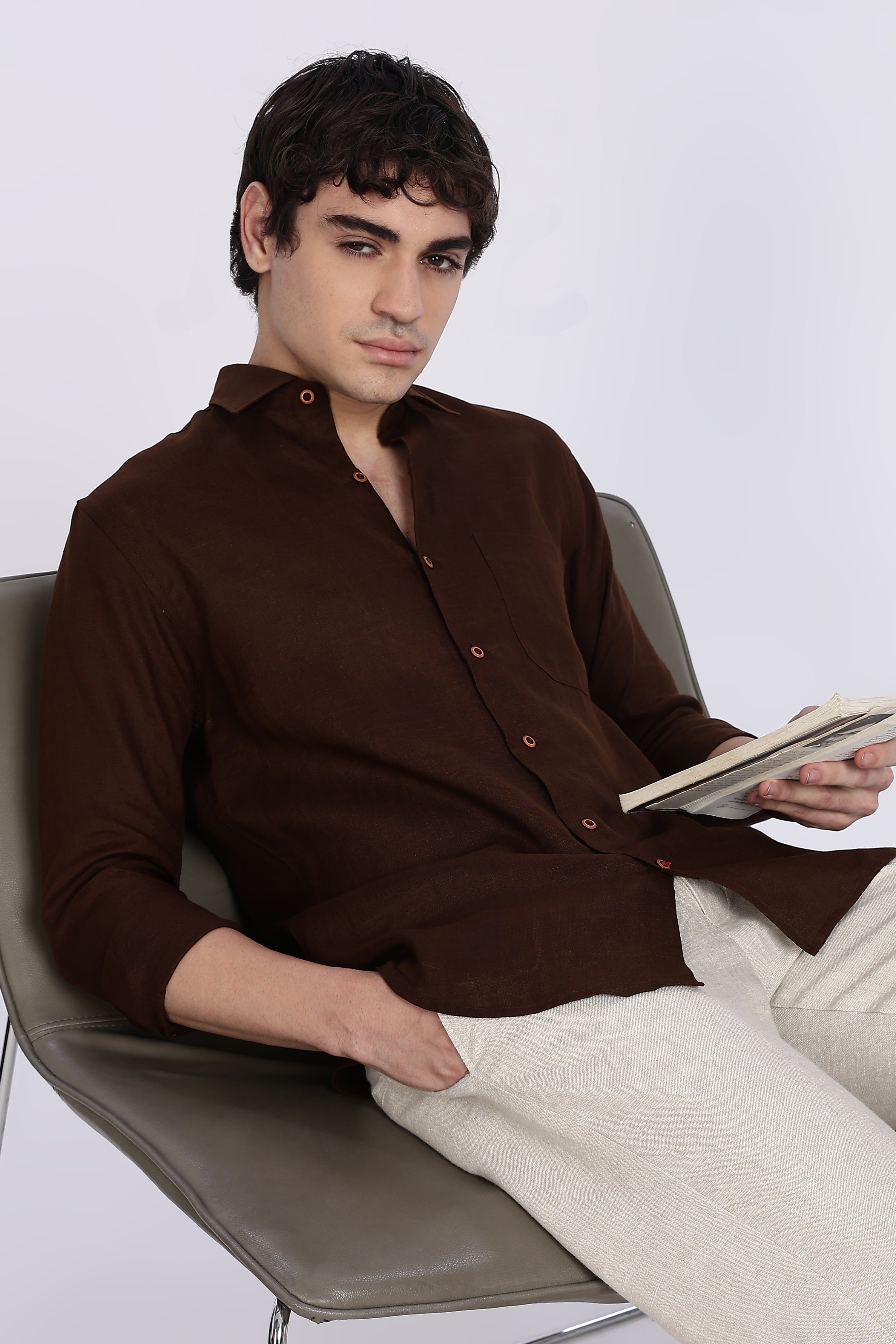 Men’s Mocha Brown Full Sleeve Linen Shirt – 100% Pure Linen | Linen Culture