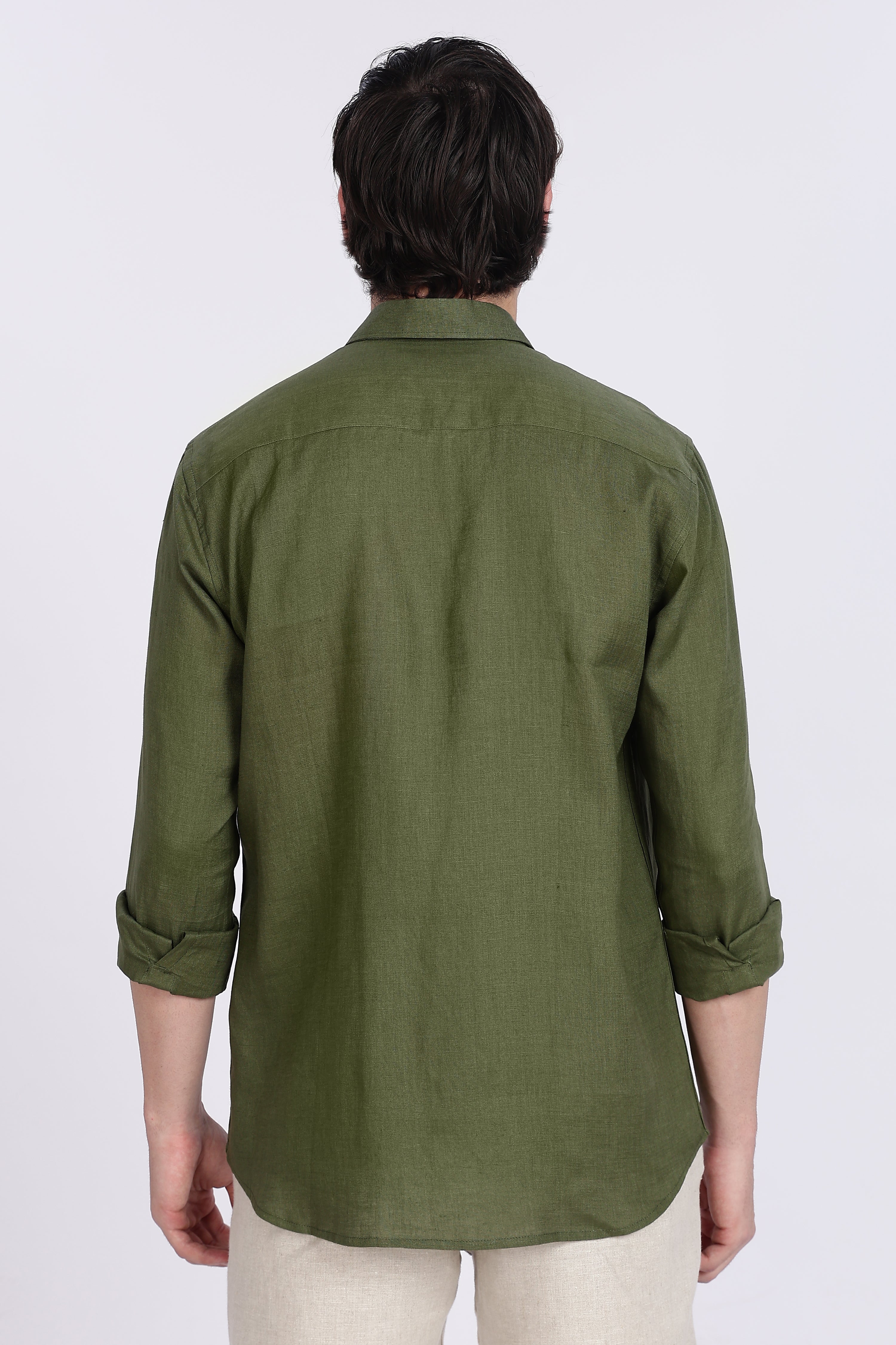 Men’s Olive Green Full Sleeve Linen Shirt – 100% Pure Linen | Linen Culture