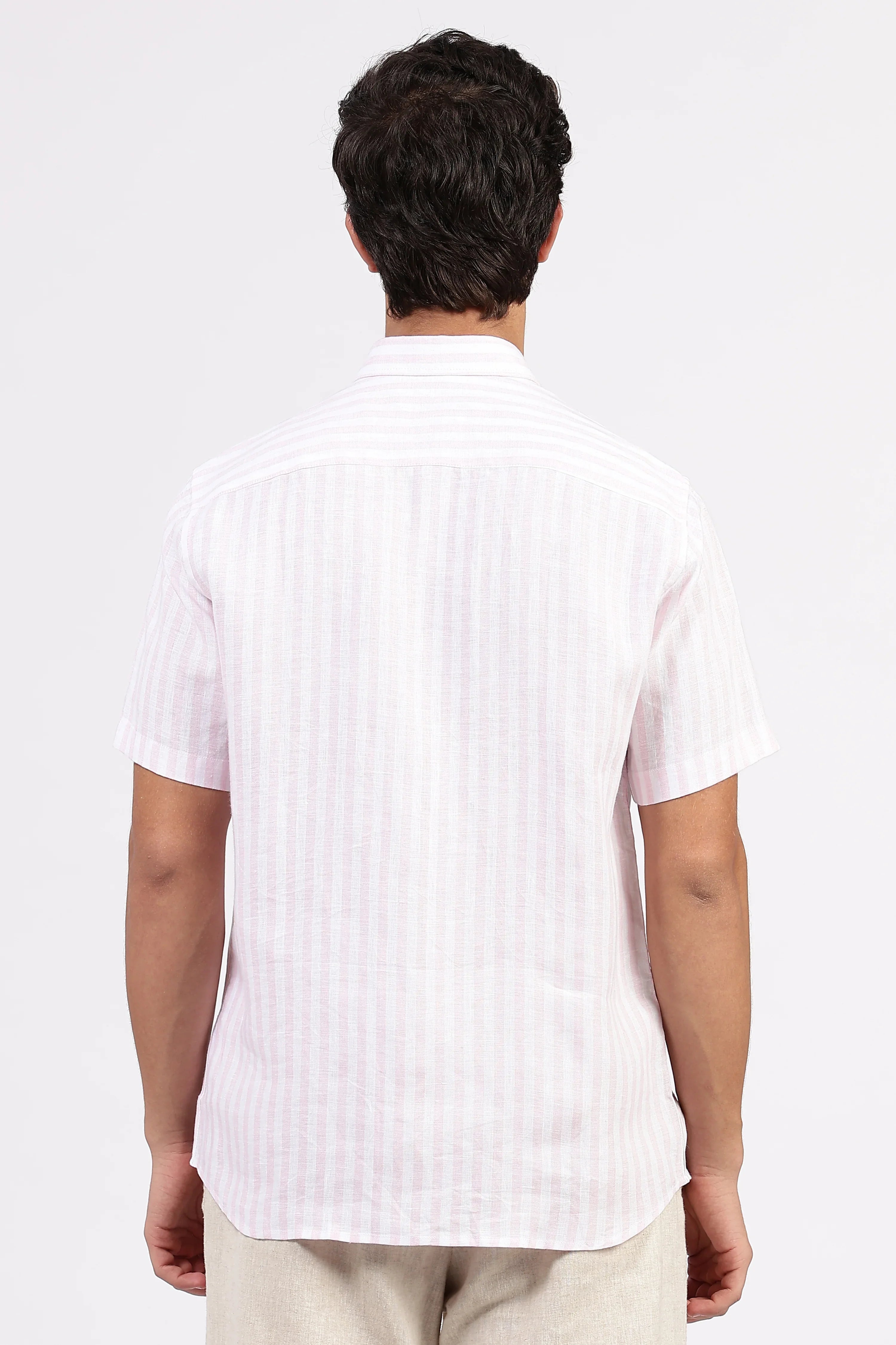 Men’s Pink Striped Linen Shirt – Half Sleeve | Light, Breezy & Refined by Linen Culture