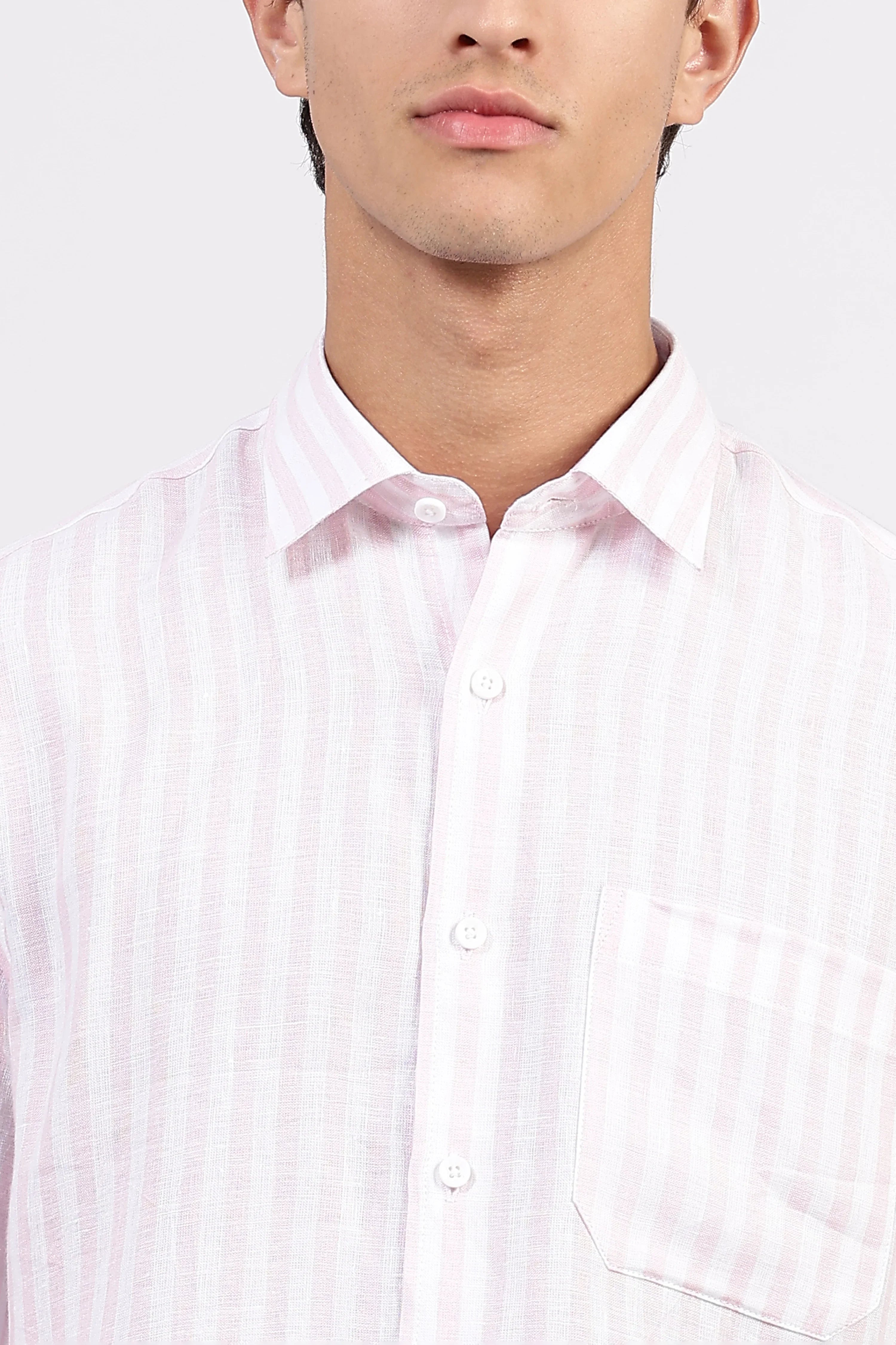 Men’s Pink Striped Linen Shirt – Half Sleeve | Light, Breezy & Refined by Linen Culture