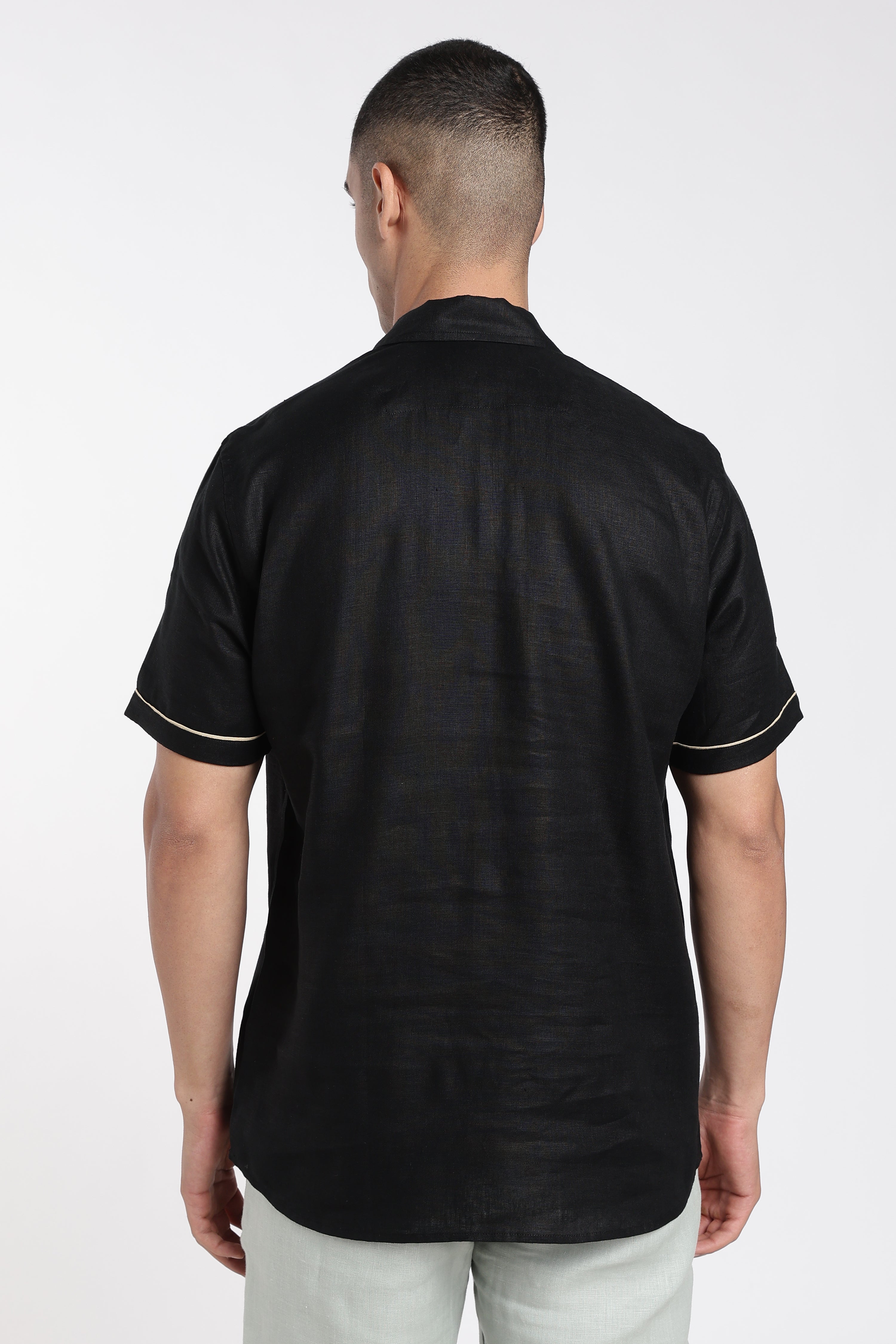 Men’s Linen Polo T-Shirt – Black | Linen Culture