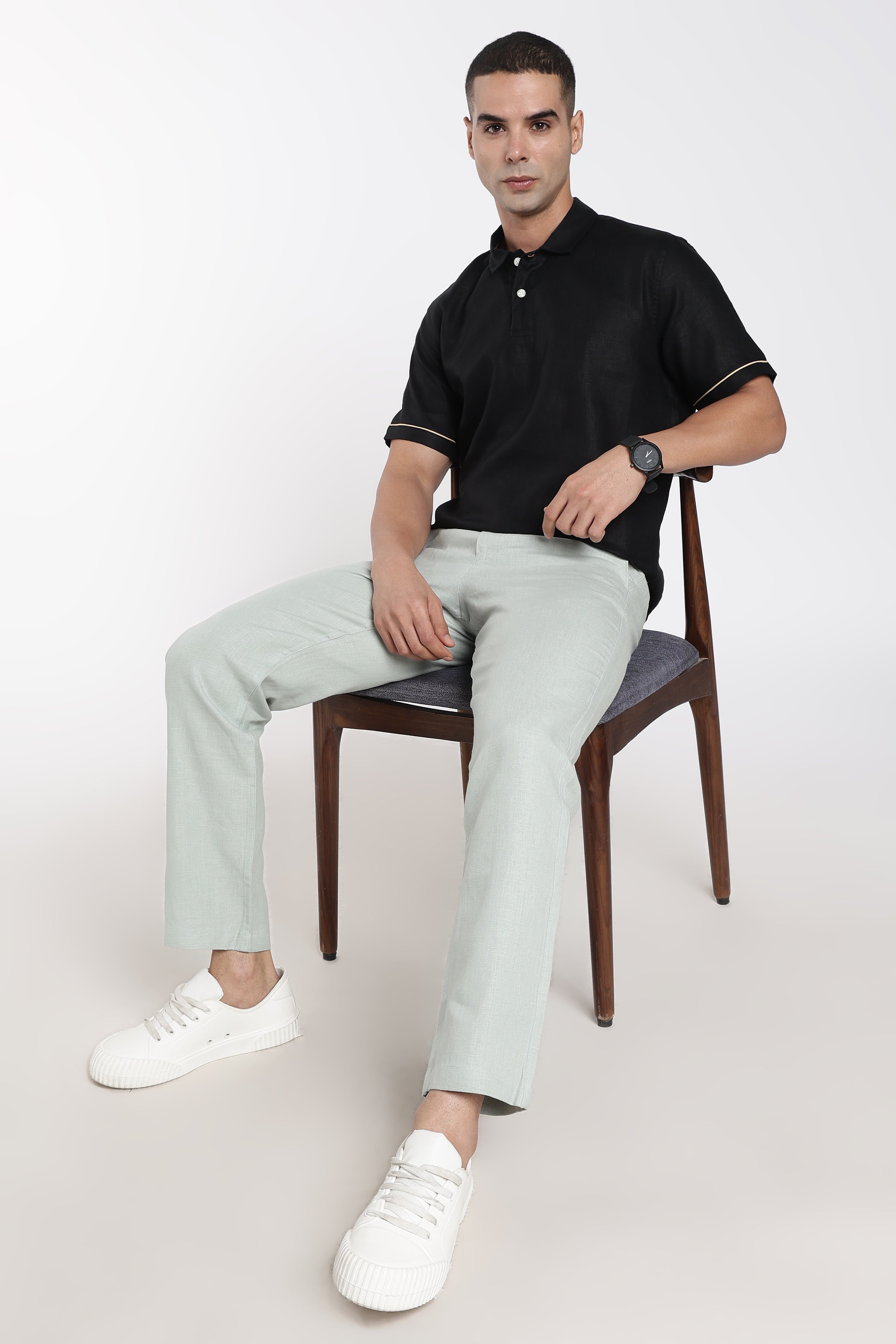 Men’s Linen Polo T-Shirt – Black | Linen Culture