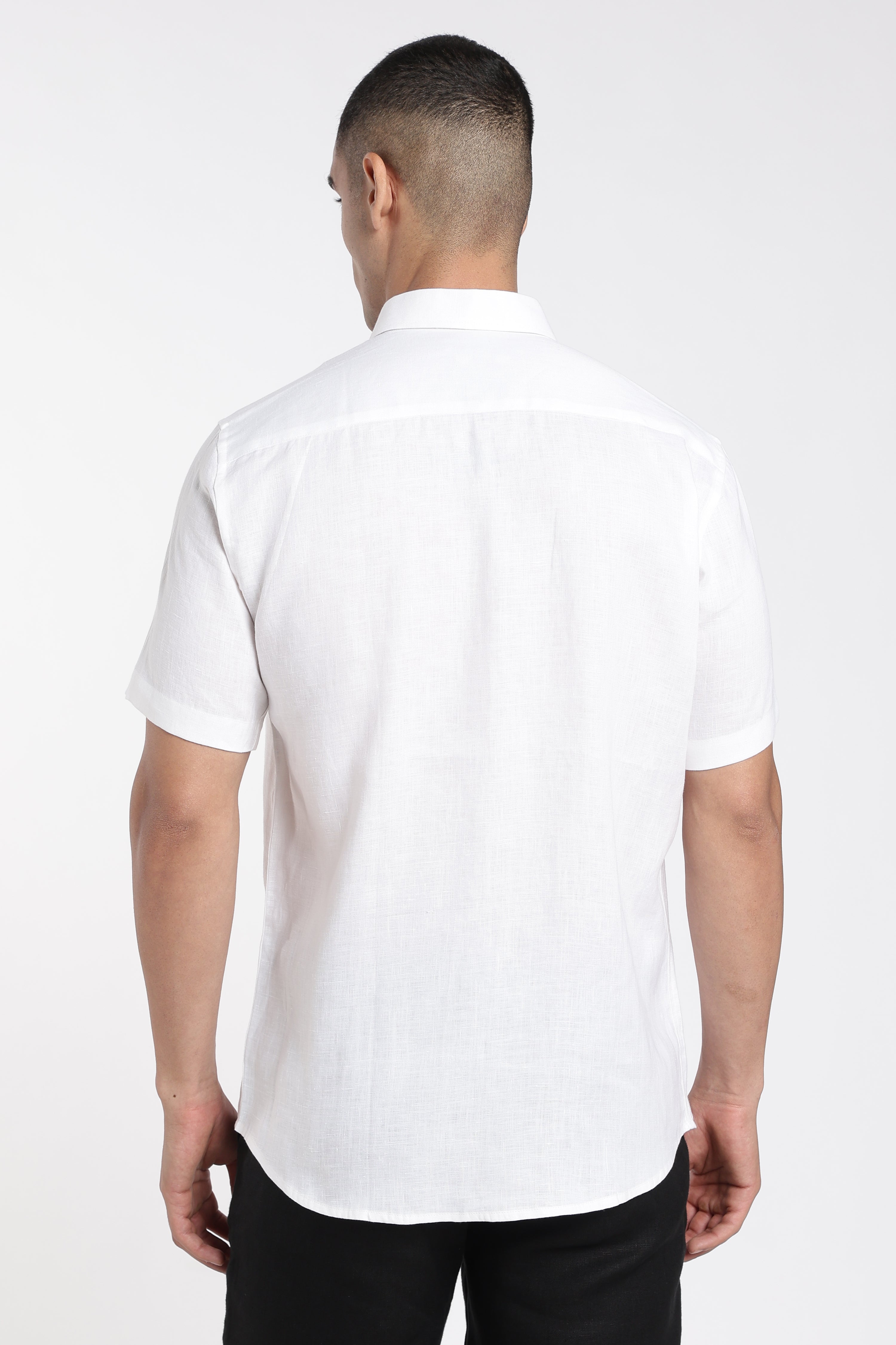 Men’s White Linen Shirt with Artistic Bird Hand-Painted Design | Linen Culture