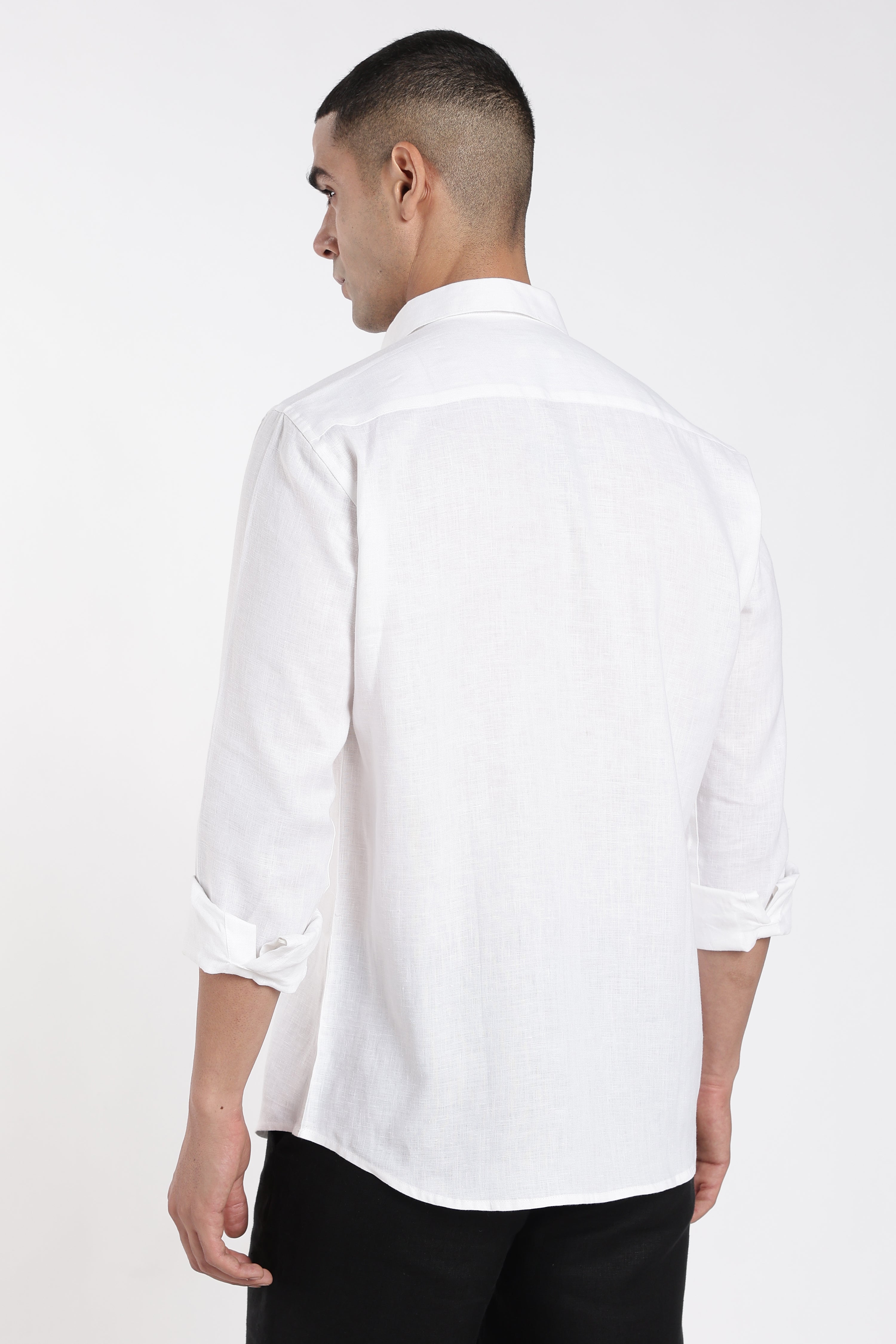 Men’s Premium White Linen Shirt with Hand-Painted Floral Artwork