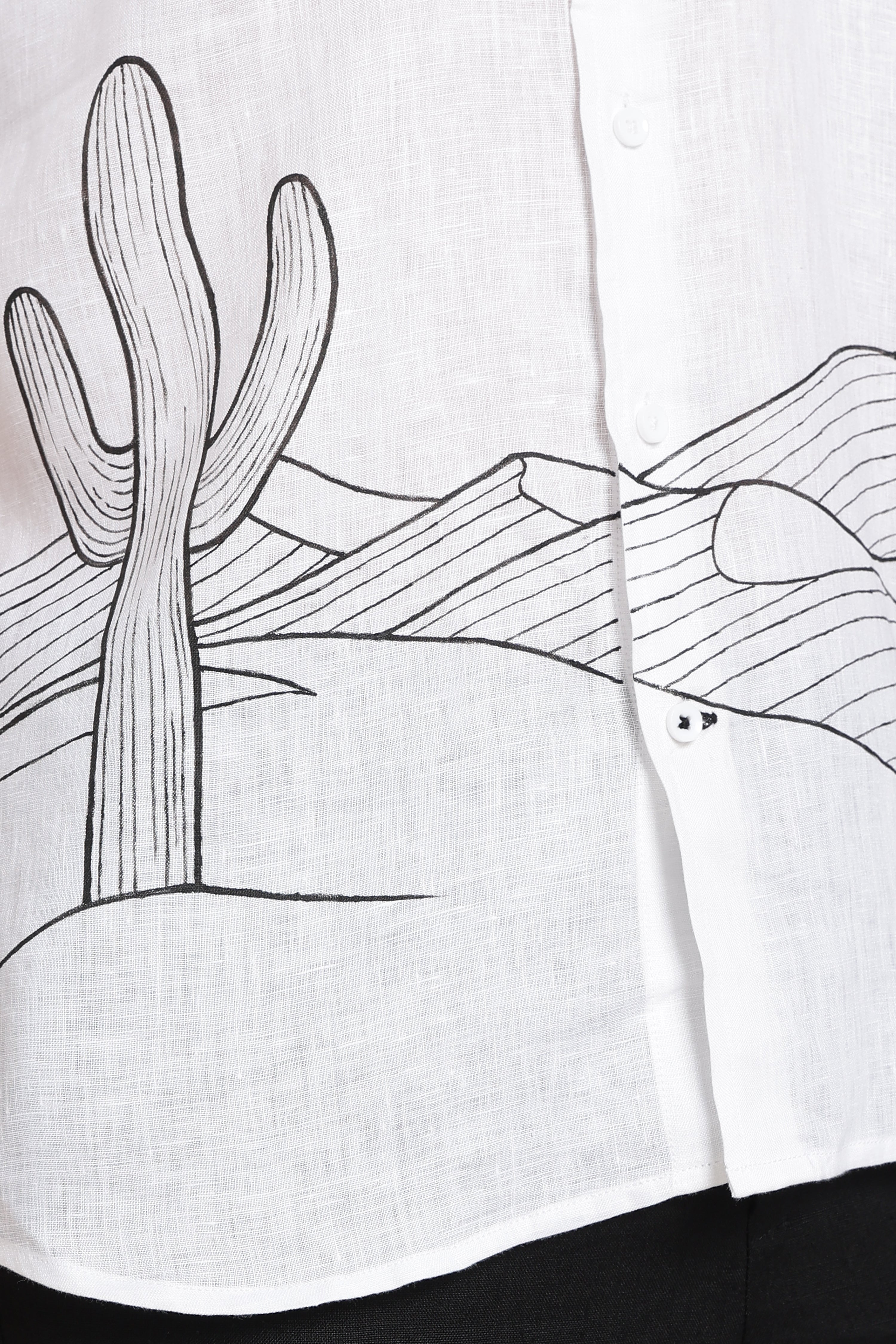 Men’s Premium White Linen Shirt with Hand-Painted Desert Landscape Artwork