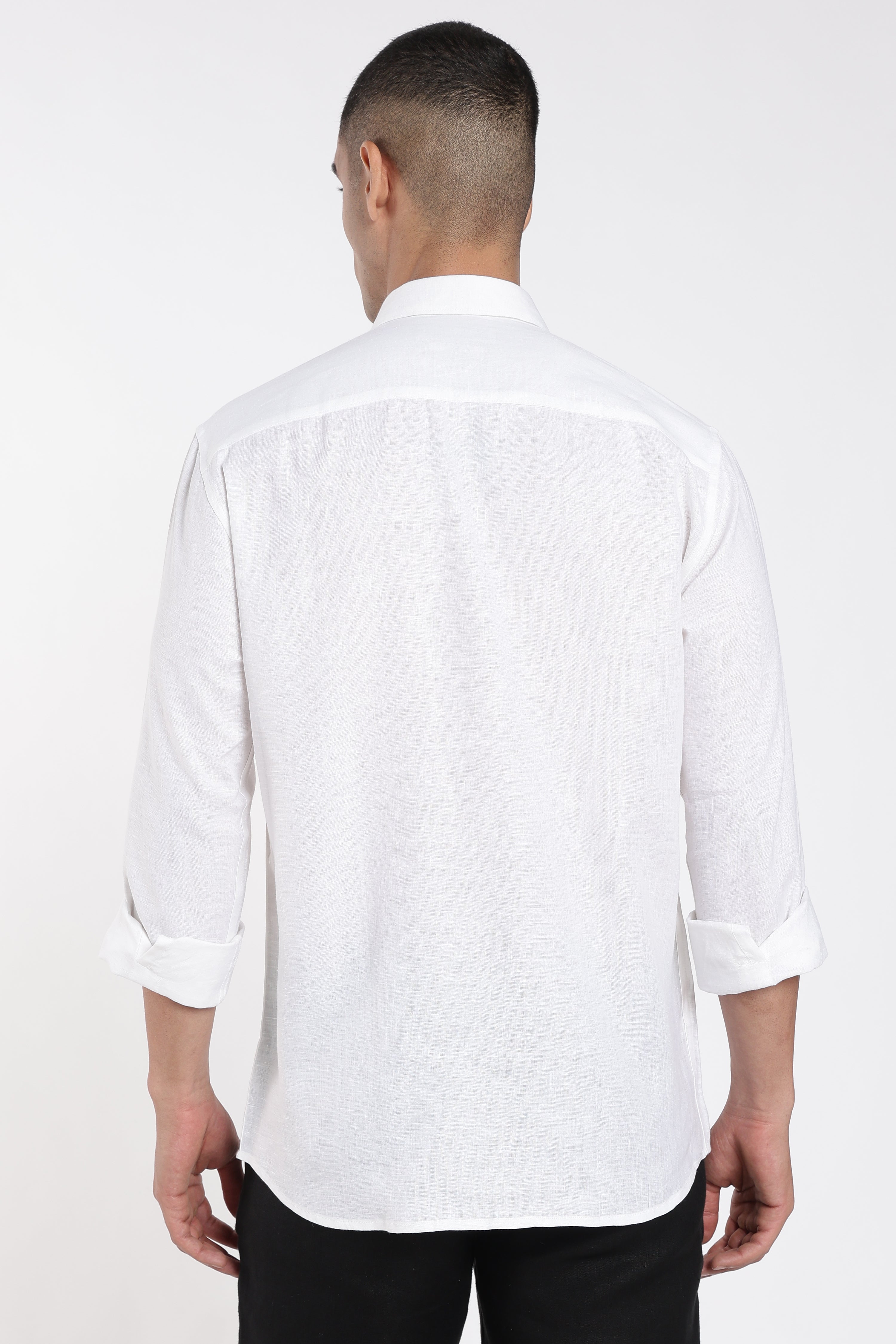 Men’s White Hand-Painted Linen Shirt with Desert Landscape Artwork