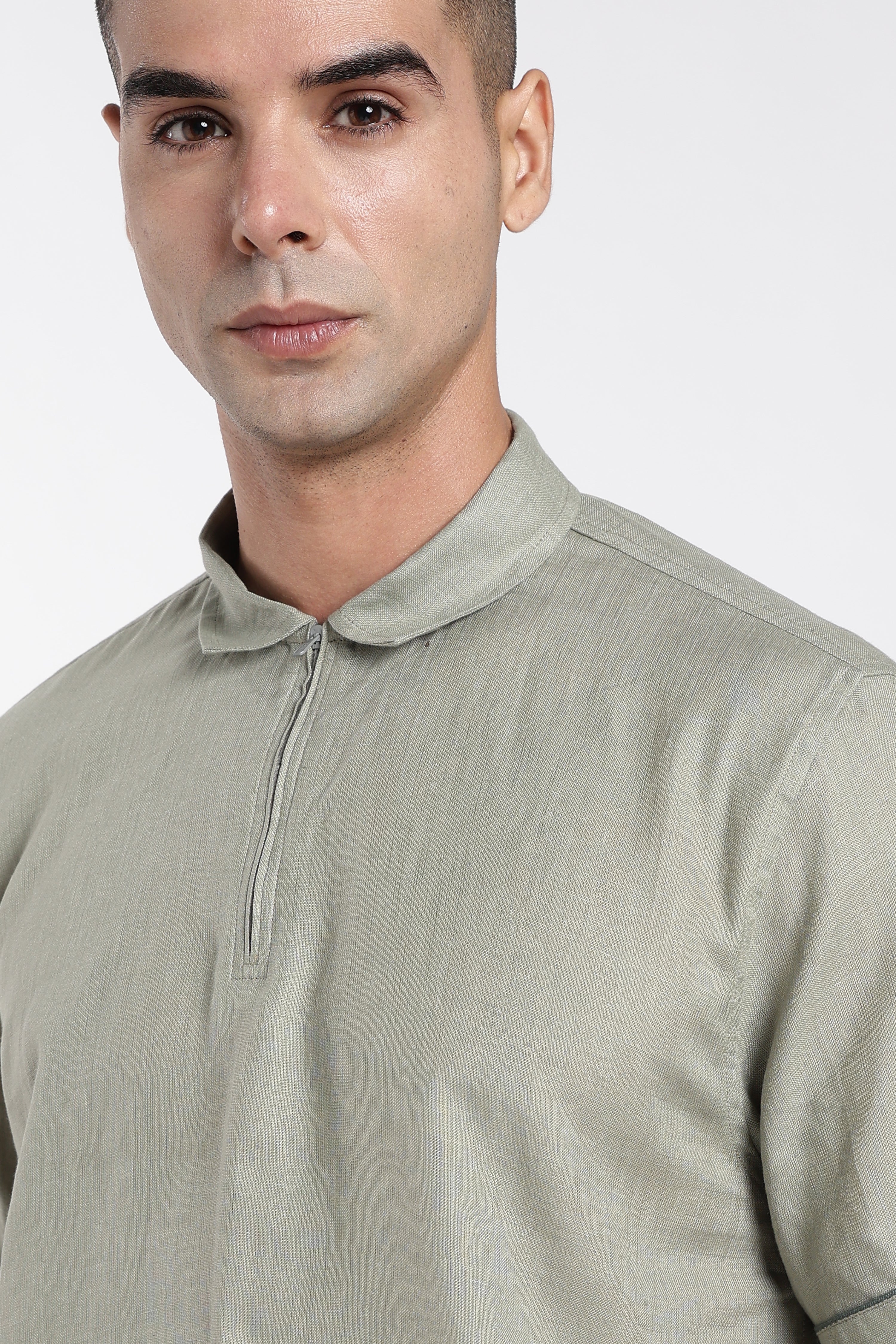 Premium Men’s Sage Green Linen Polo T-Shirt | Linen Culture