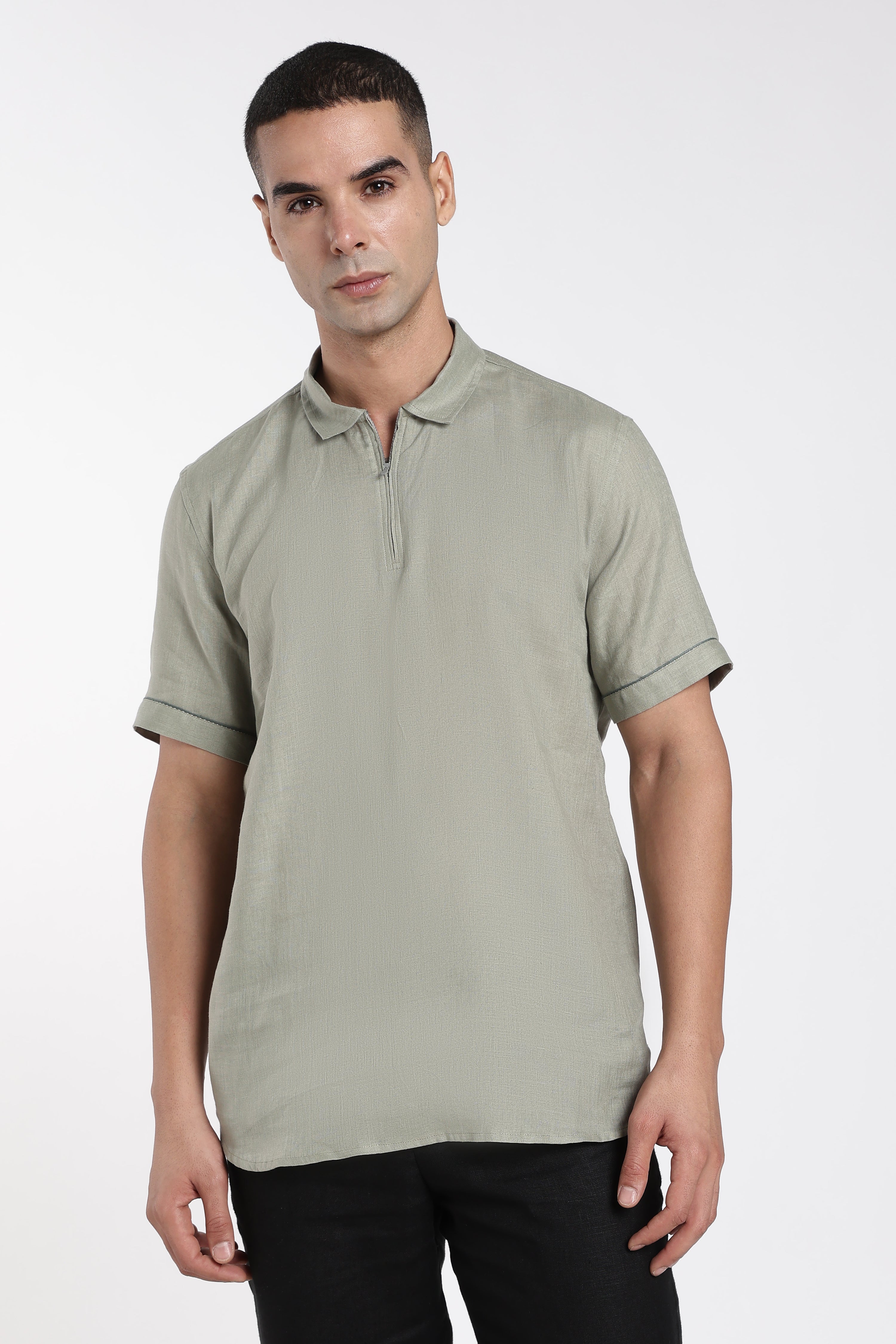 Premium Men’s Sage Green Linen Polo T-Shirt | Linen Culture