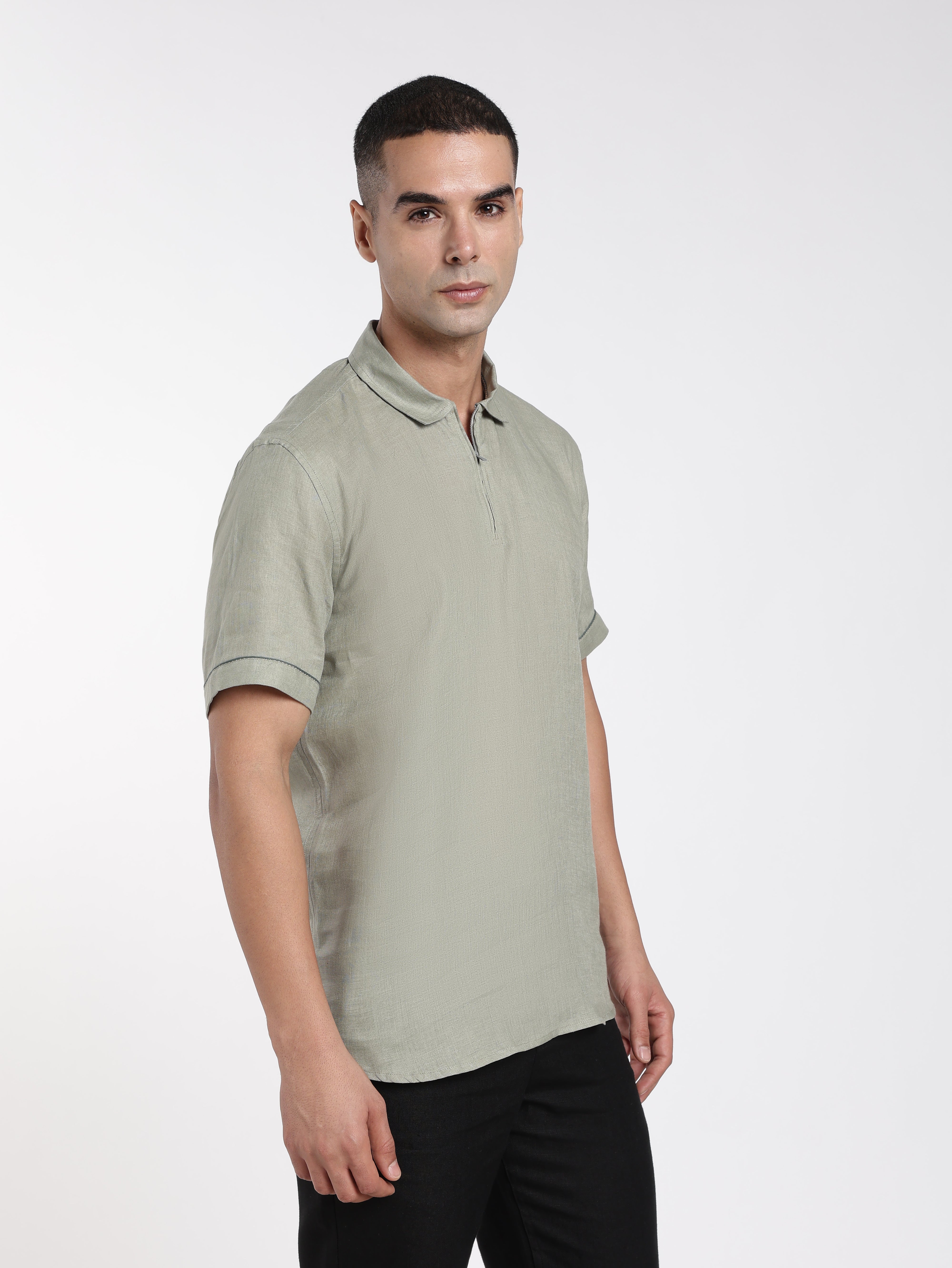 Premium Men’s Sage Green Linen Polo T-Shirt | Linen Culture