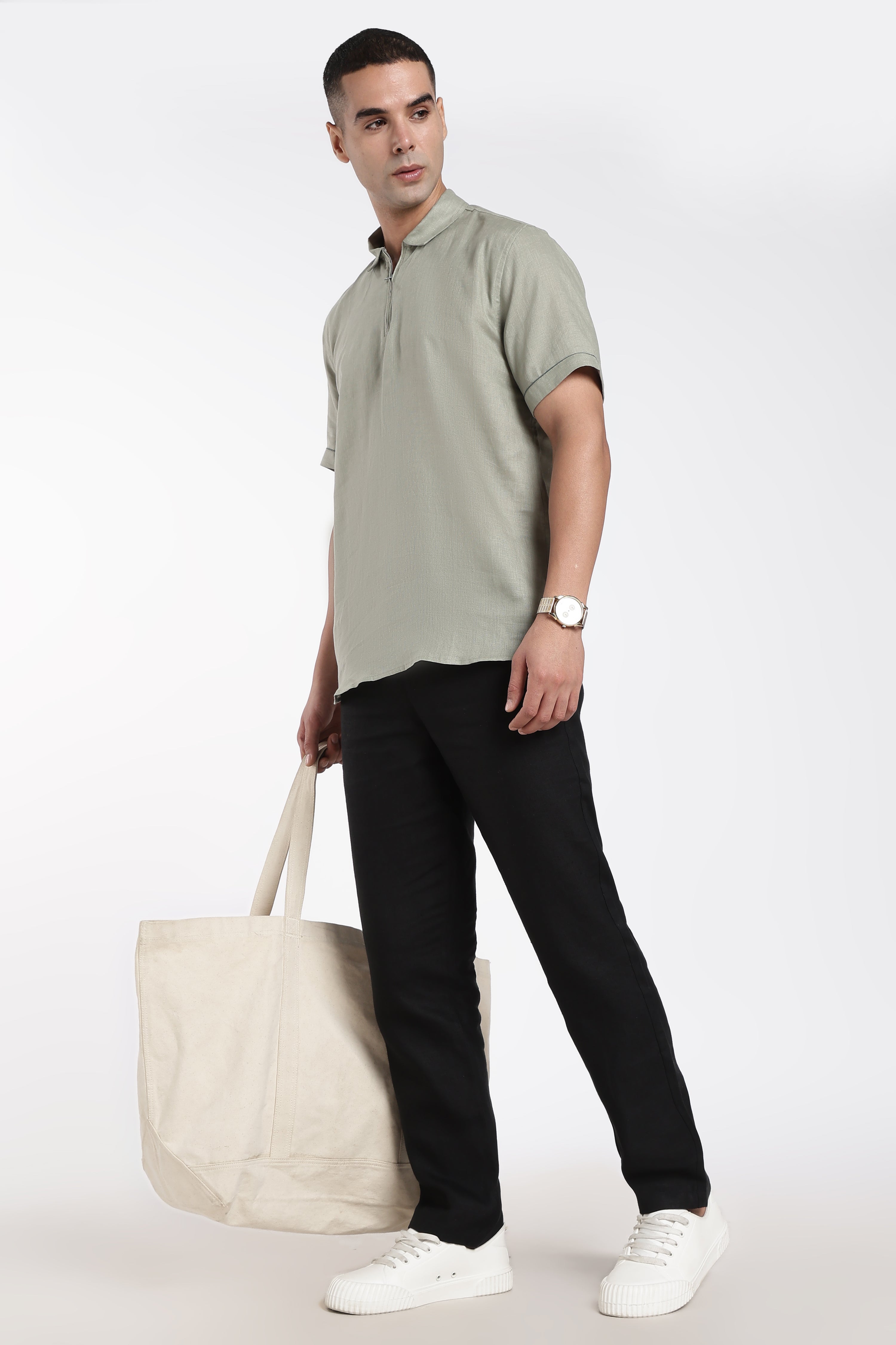 Premium Men’s Sage Green Linen Polo T-Shirt | Linen Culture