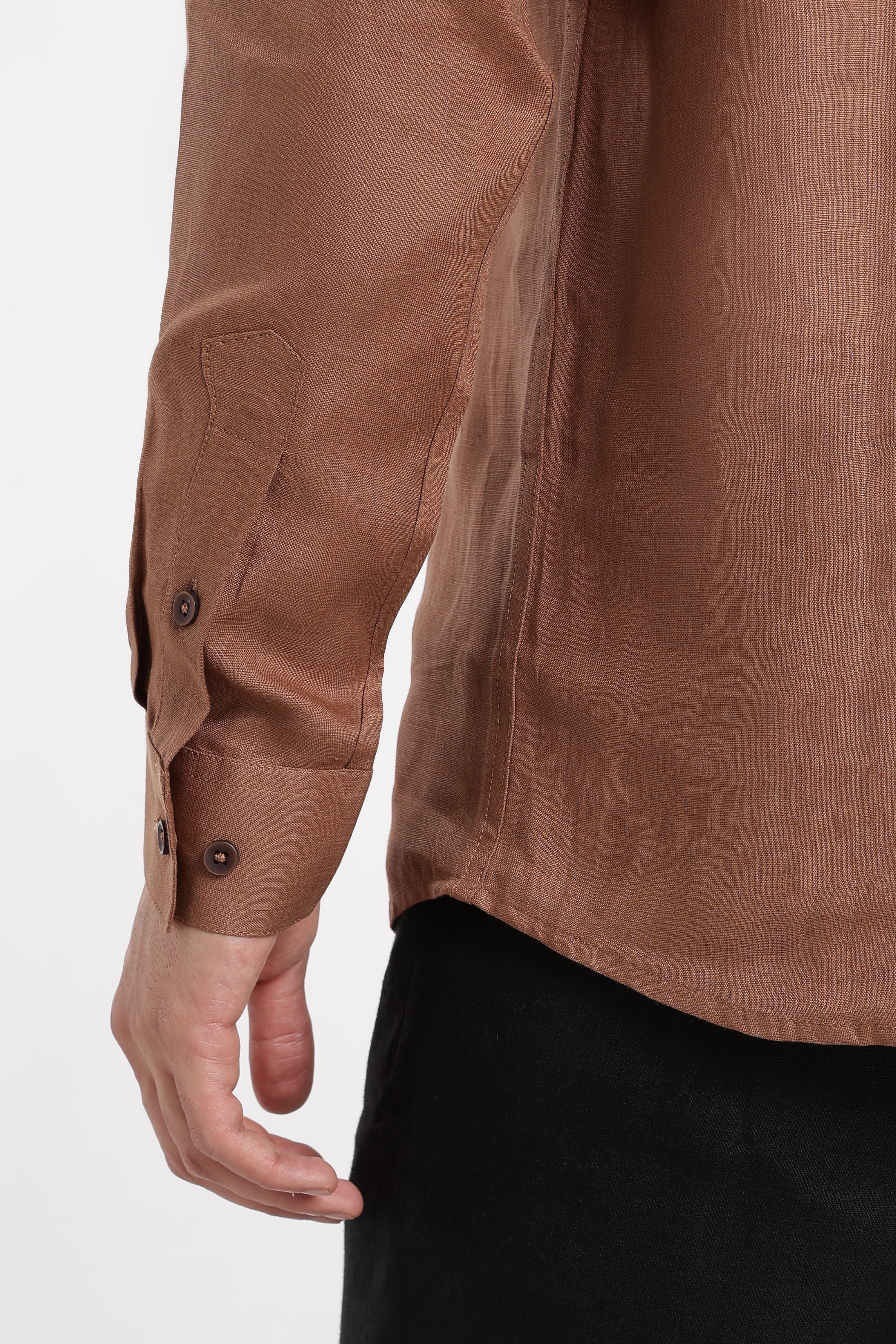 Premium Men’s Rust Brown Linen Half Placket Mandarin Collar Kurta | Linen Culture