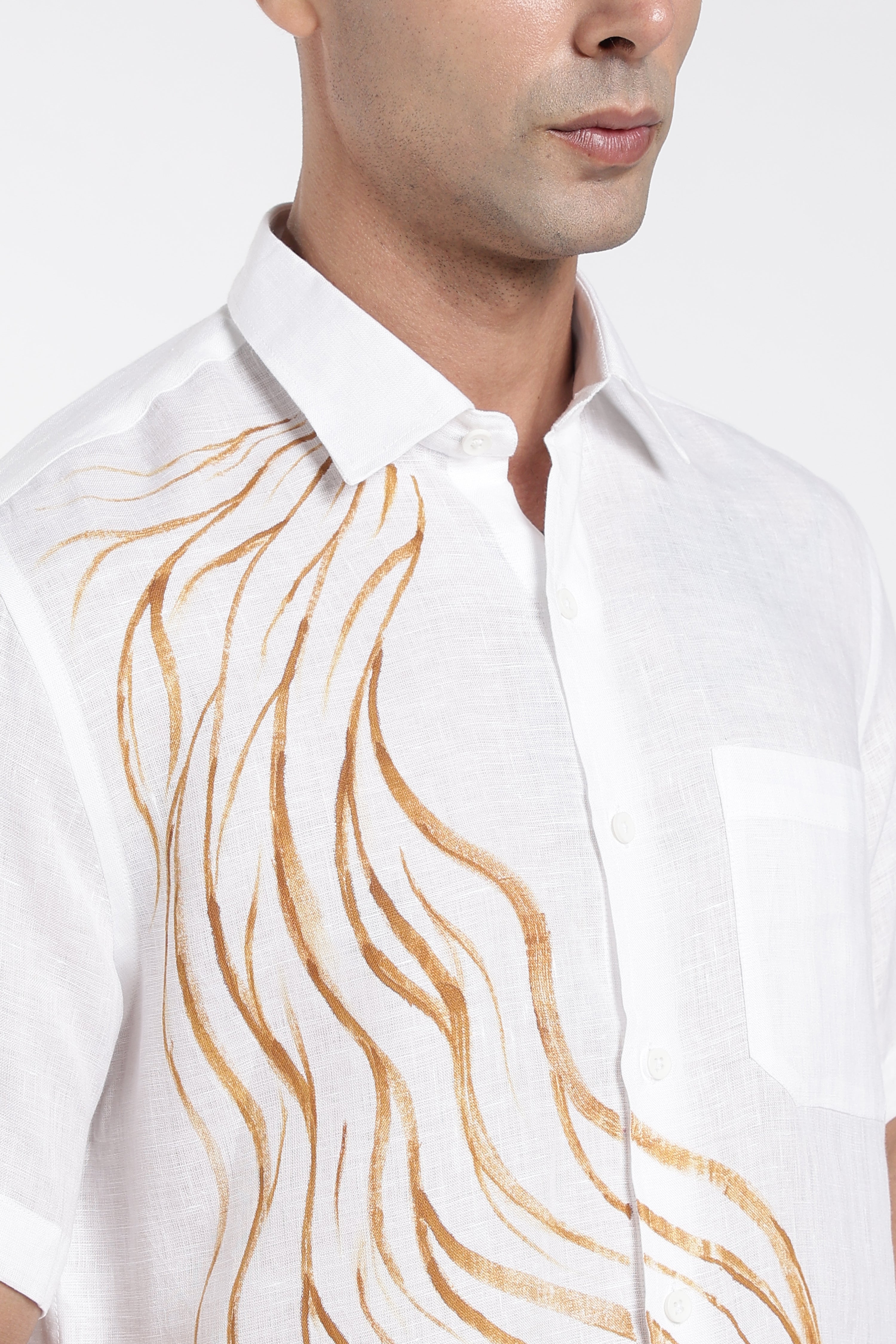 Men’s White Hand-Painted Linen Shirt with Artwork | Designer Linen Shirt