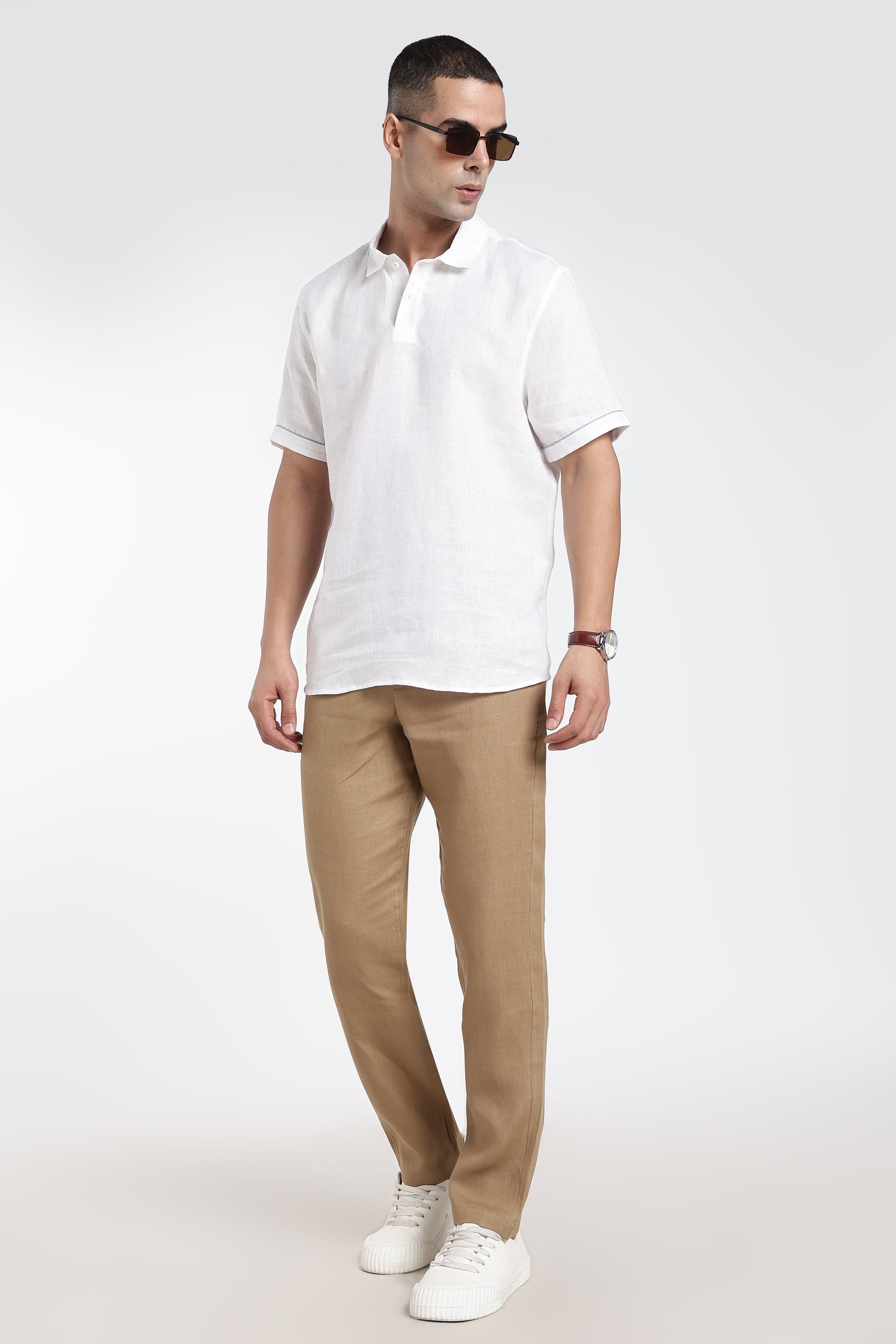 Premium Men’s White Linen Polo T-Shirt | Linen Culture