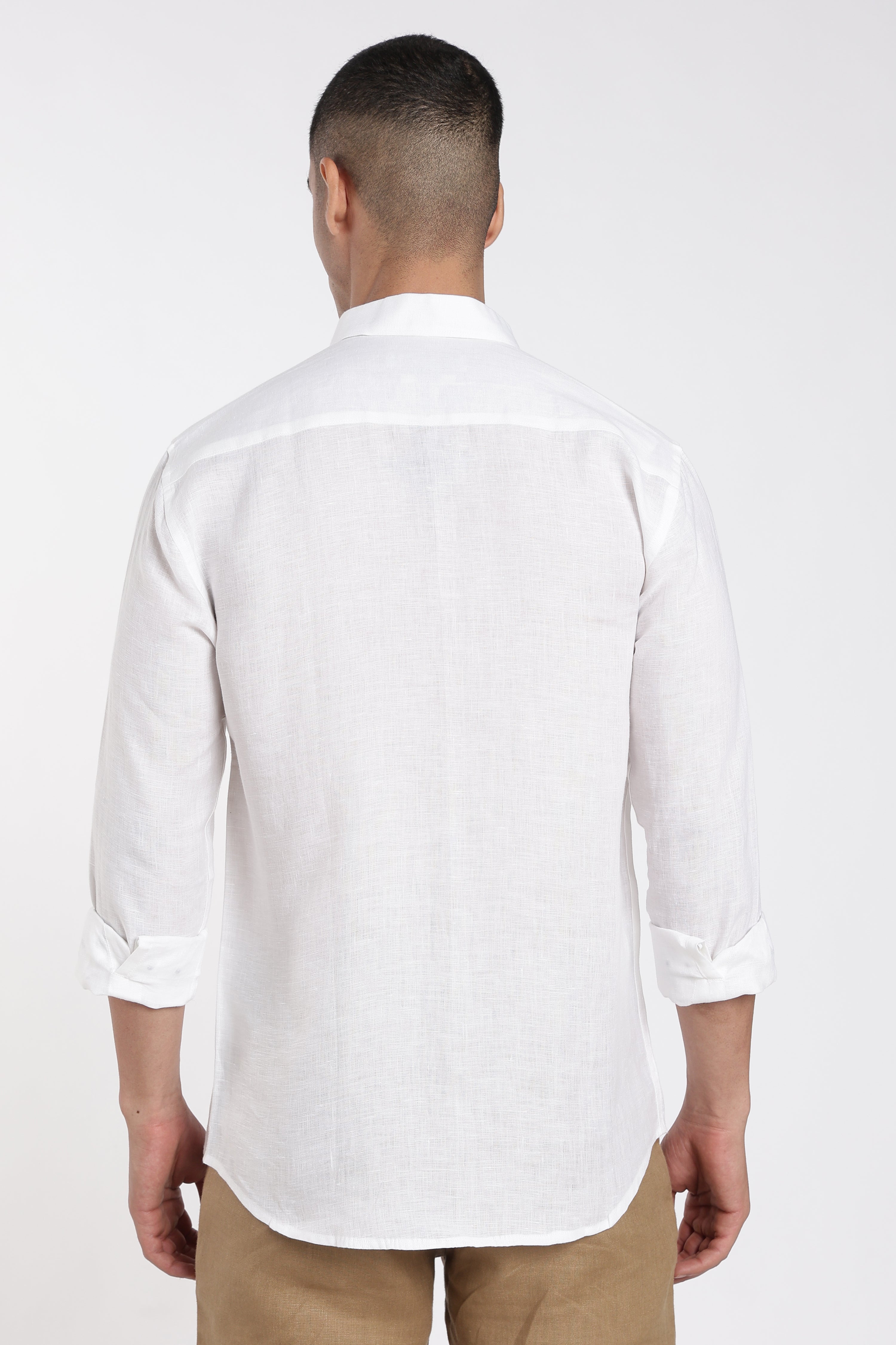Men’s White Premium Linen Shirt with Stitch Detail | Designer Full Sleeve Linen Shirt