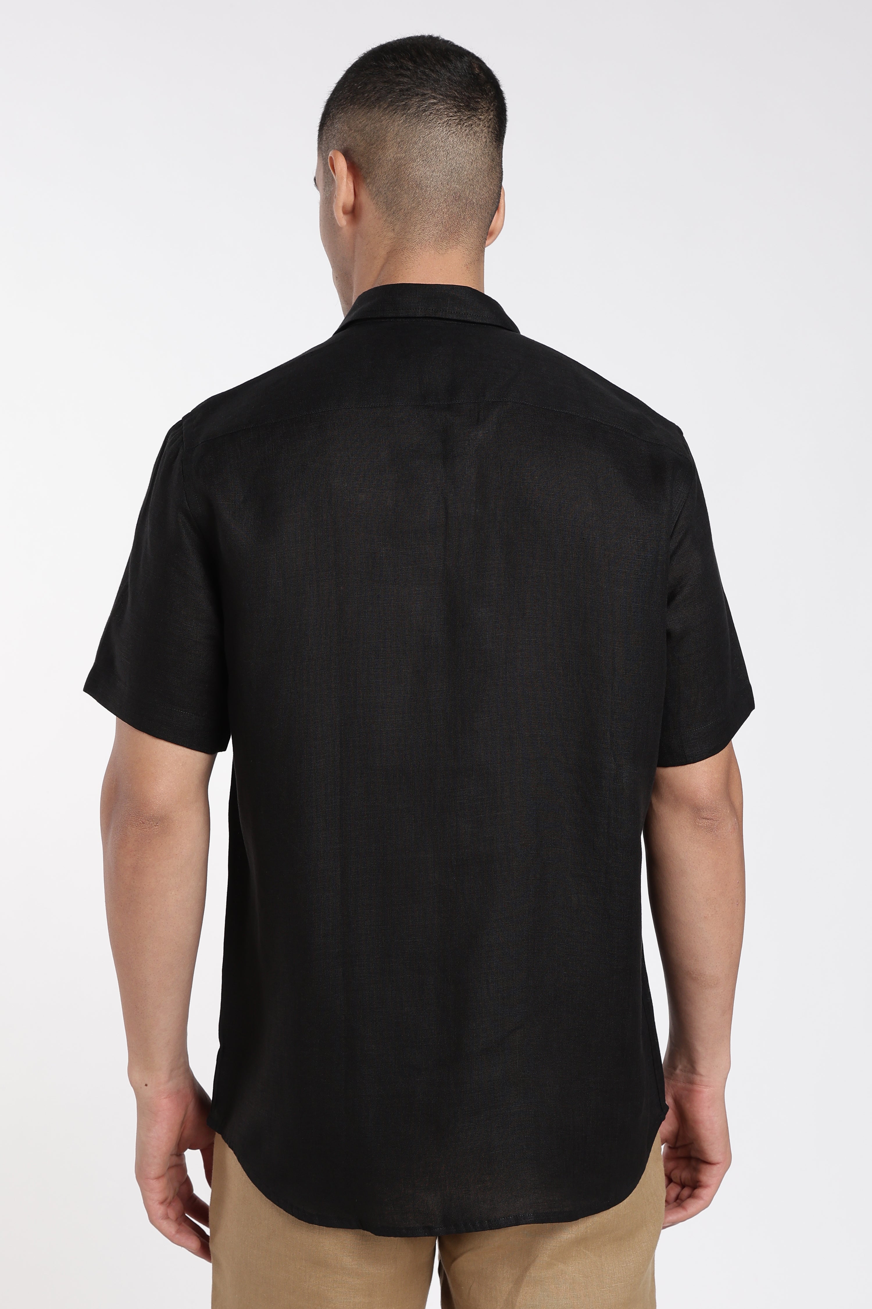 Men’s Black Artistic Linen Shirt with Abstract Stitch Detailing | Designer Linen Shirt