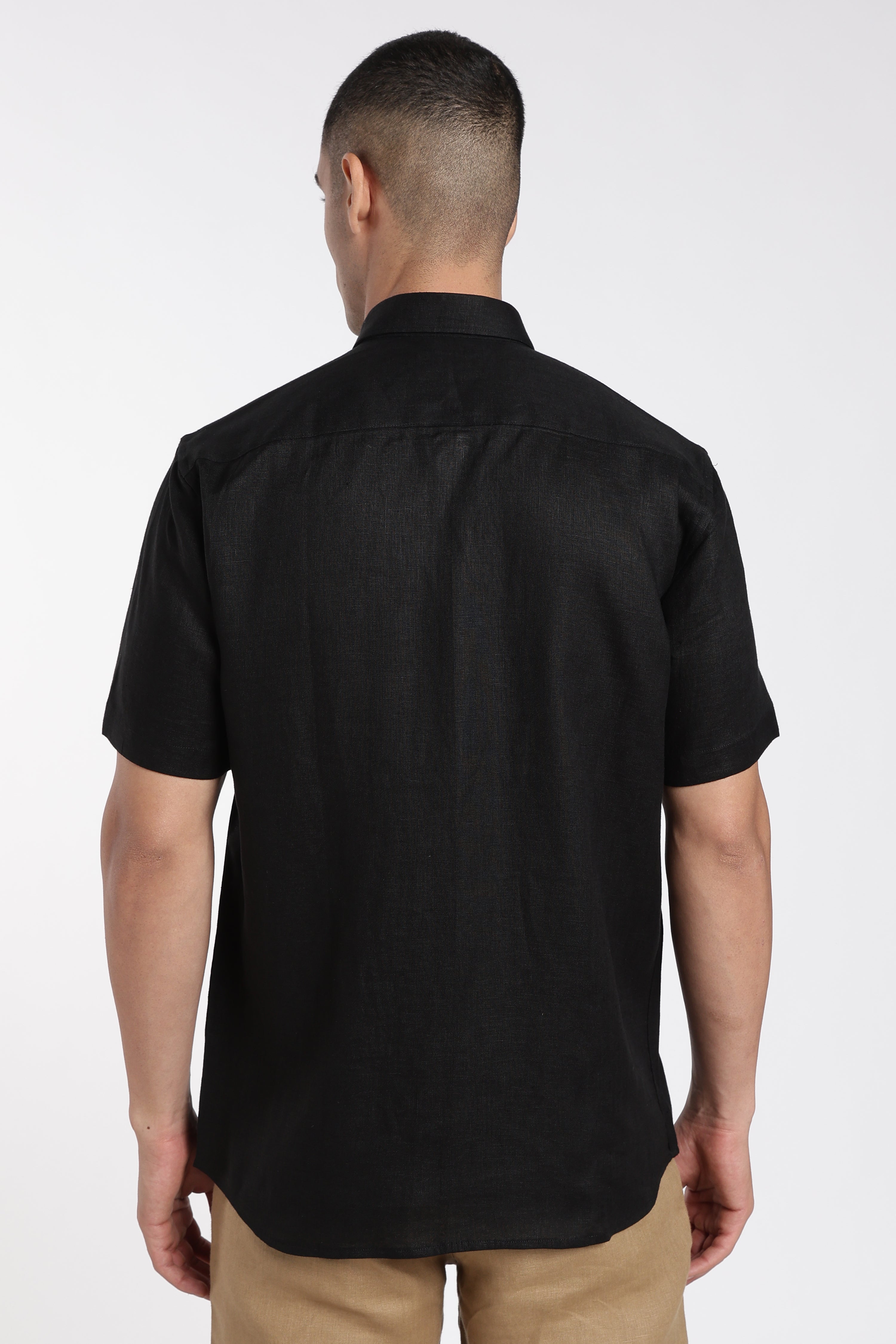 Men’s Premium Black Linen Shirt with Contrast Stitch Detailing | Designer Short Sleeve Shirt