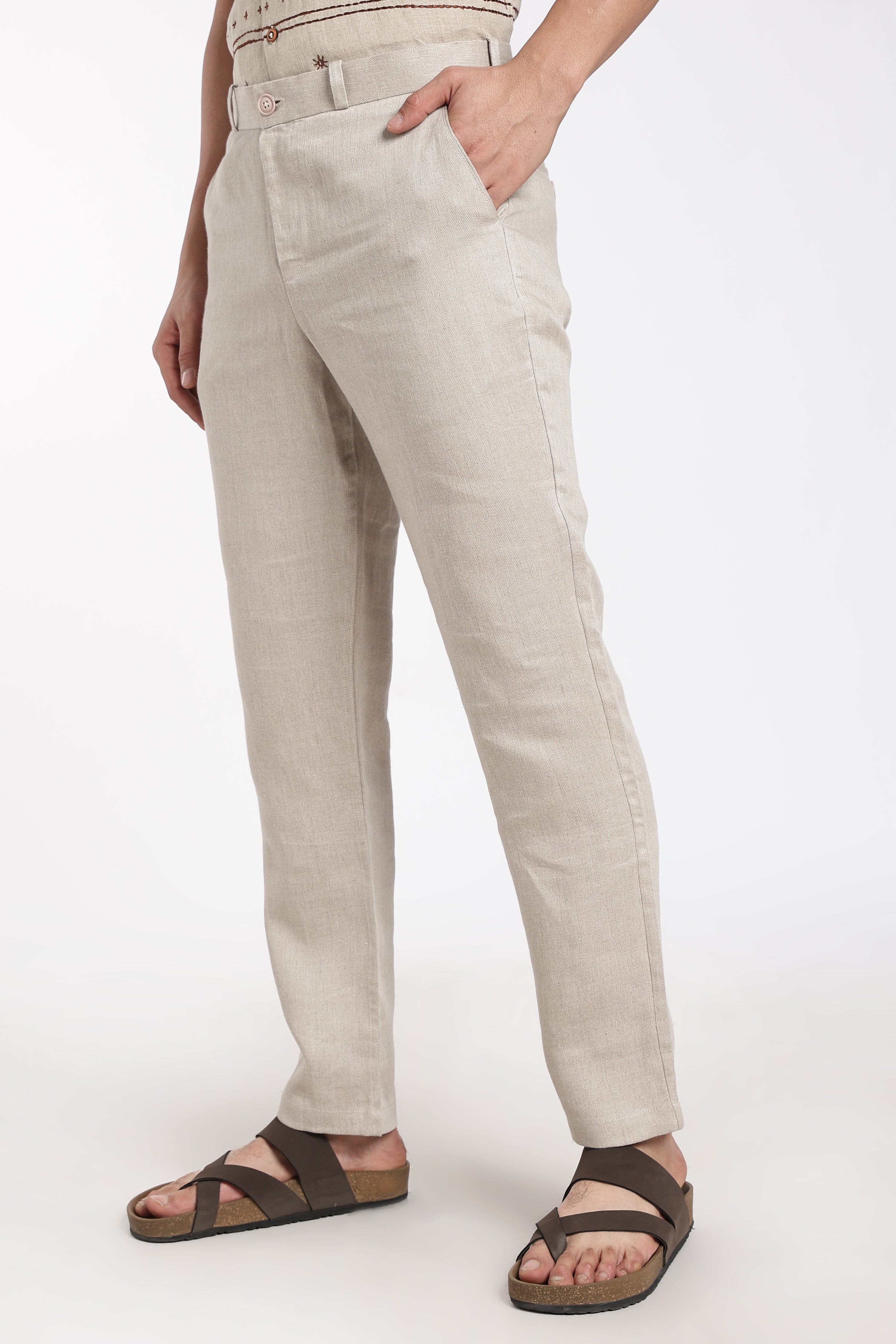Men’s Premium Natural Linen Trousers | Beige Linen Pants for Smart Casual Use