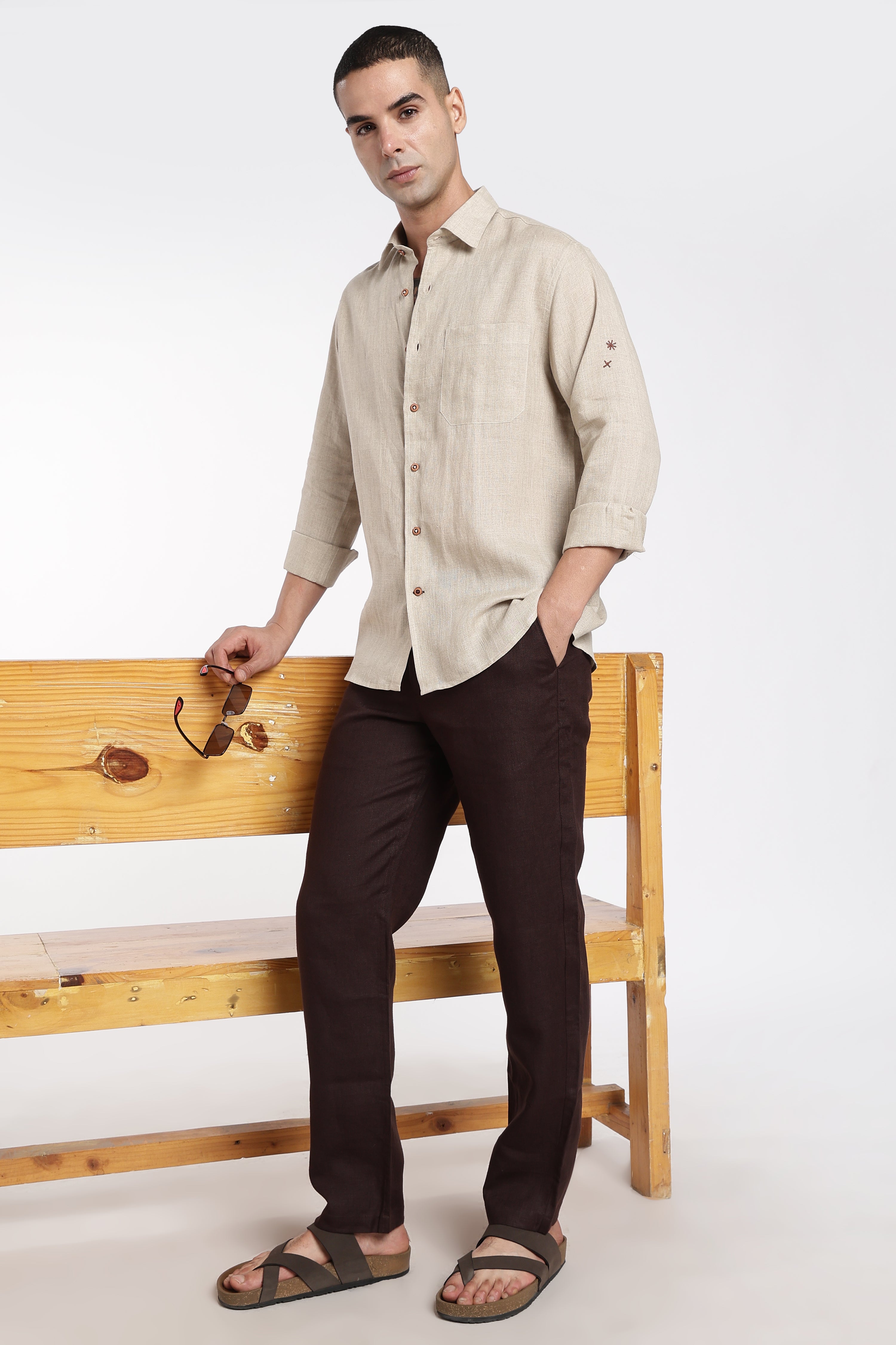 Men’s Premium Linen Embroidered Shirt – Desert Caravan Edition