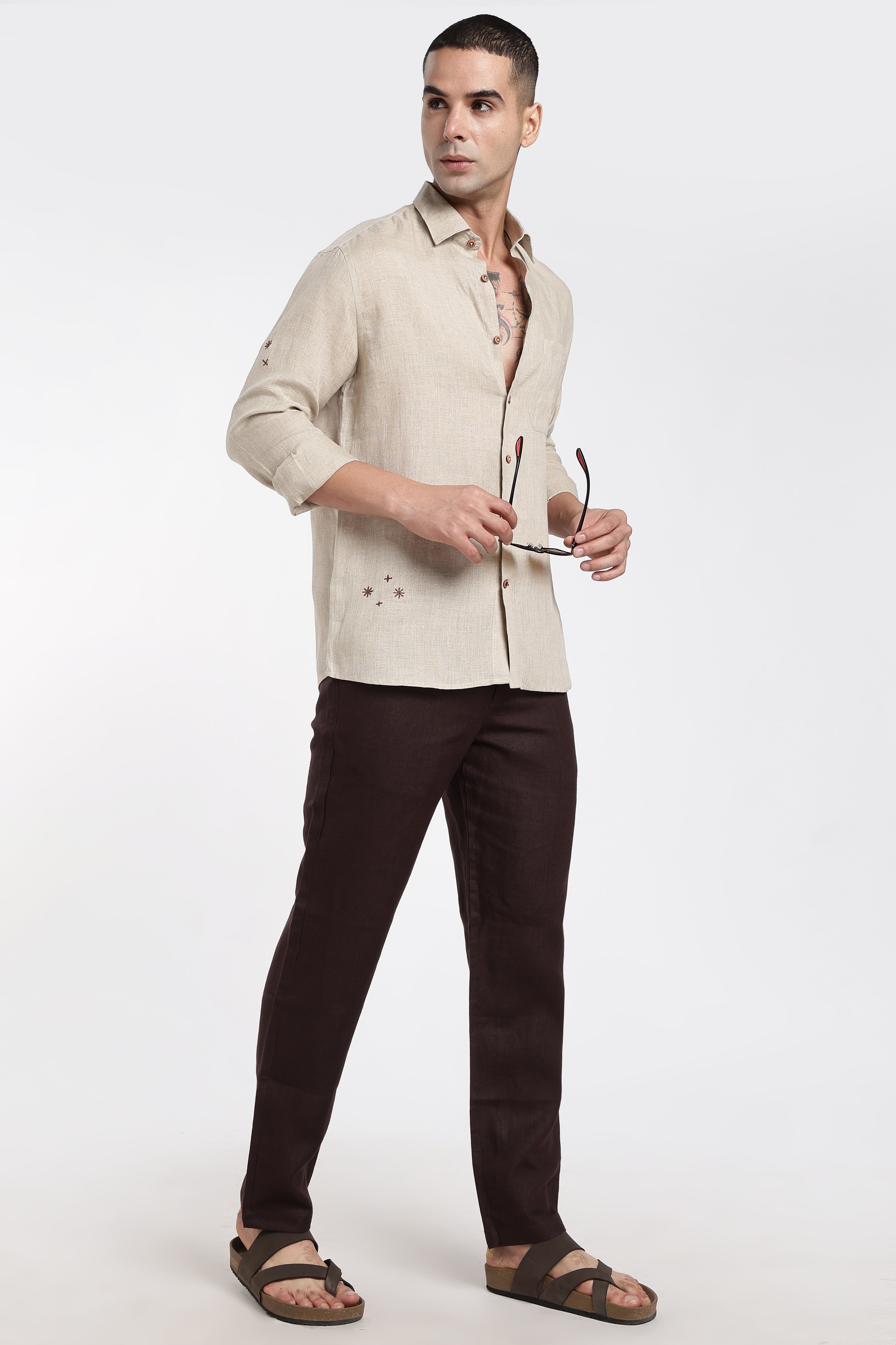 Men’s Premium Linen Embroidered Shirt – Desert Caravan Edition