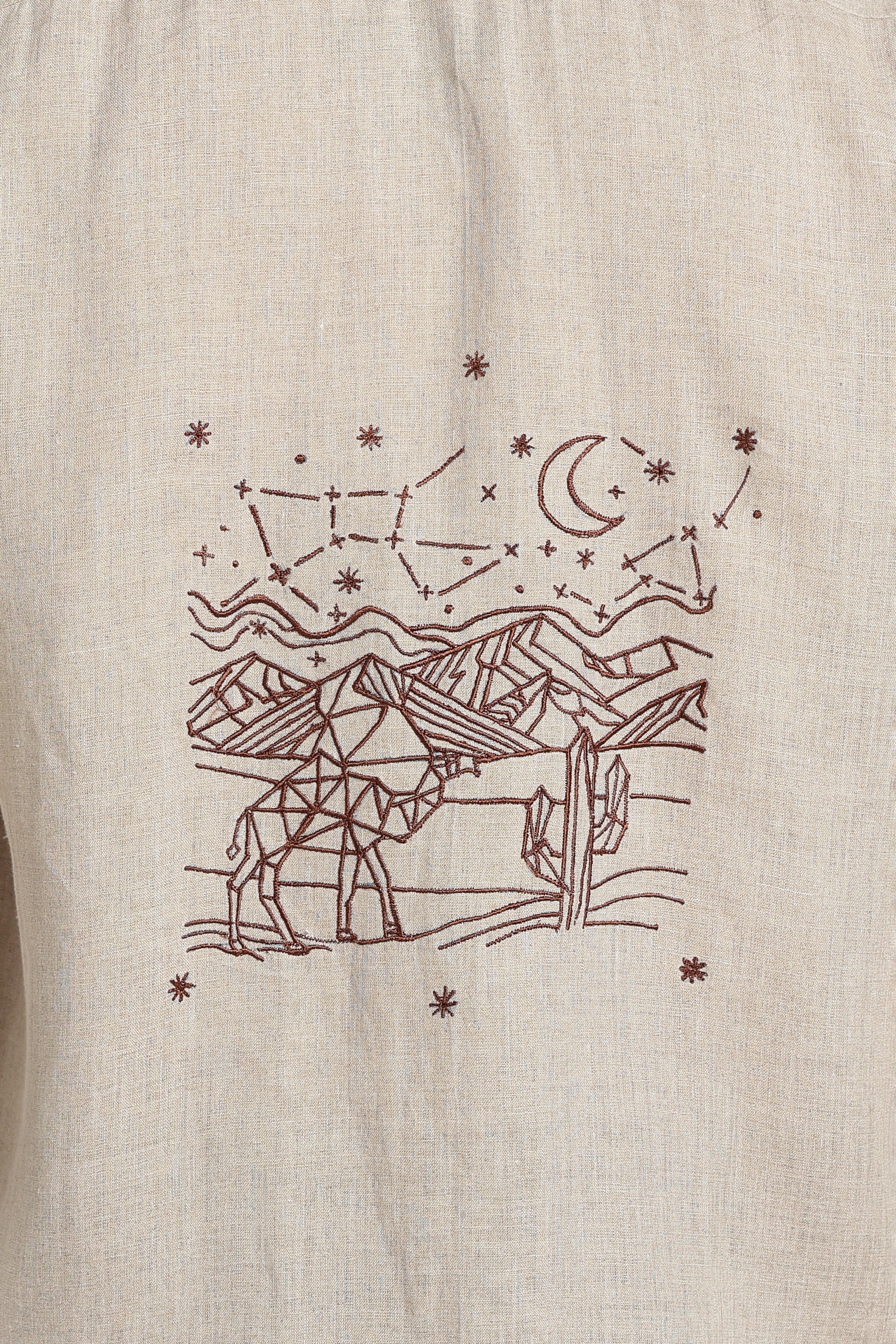 Men’s Premium Linen Embroidered Shirt – Desert Caravan Edition