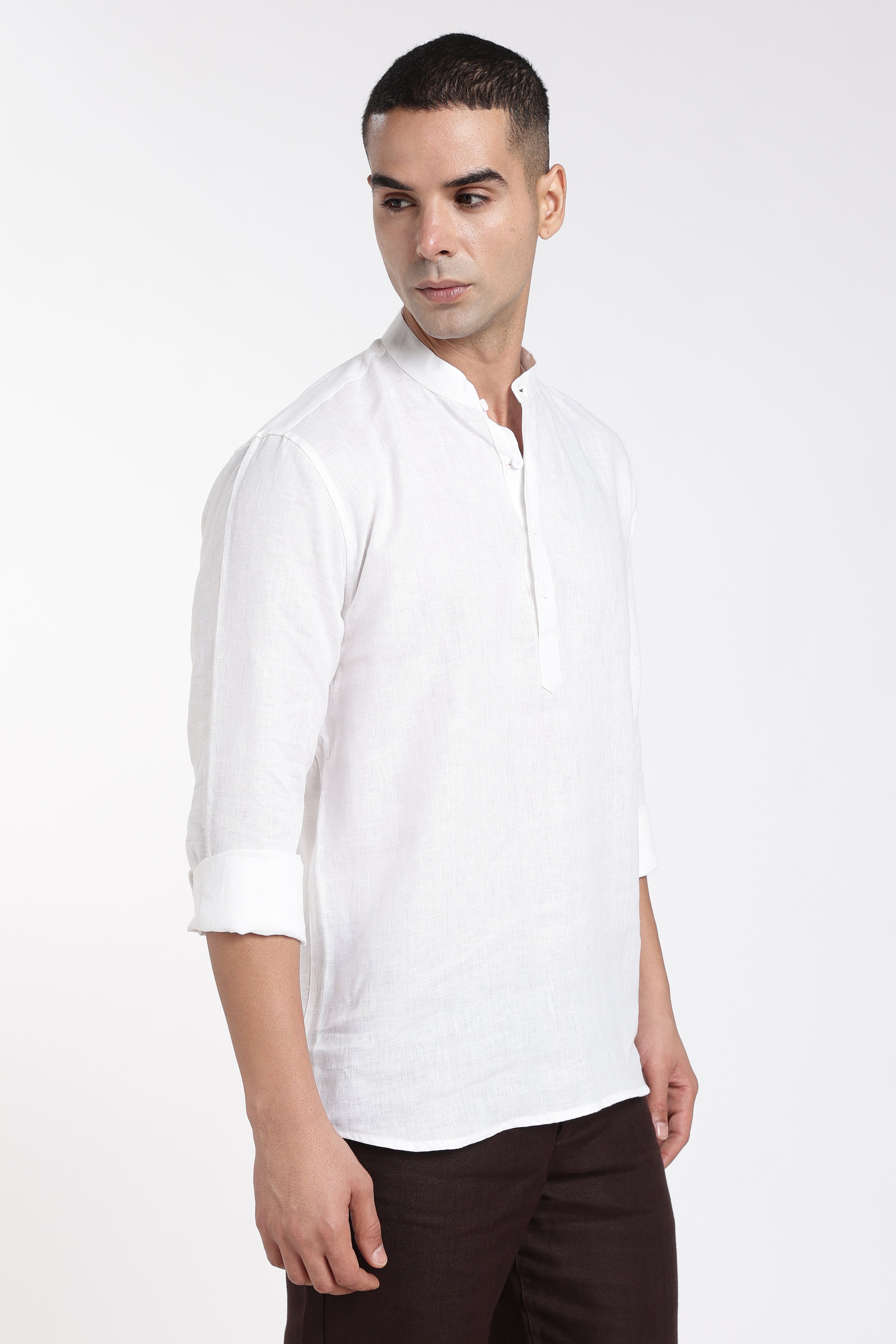 Premium Men’s White Linen Mandarin Collar Kurta | Linen Culture