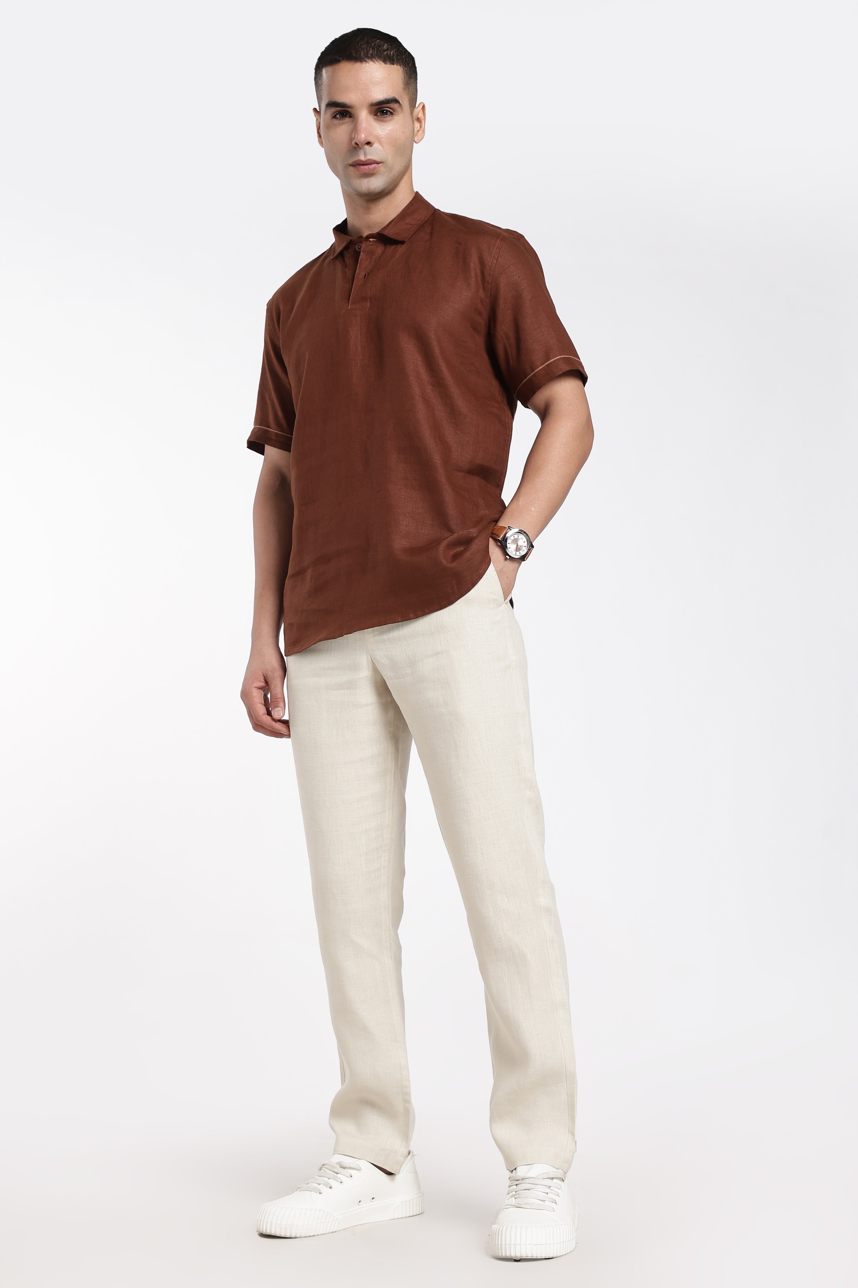 Men’s Rust Brown Linen Polo T-Shirt | Linen Culture