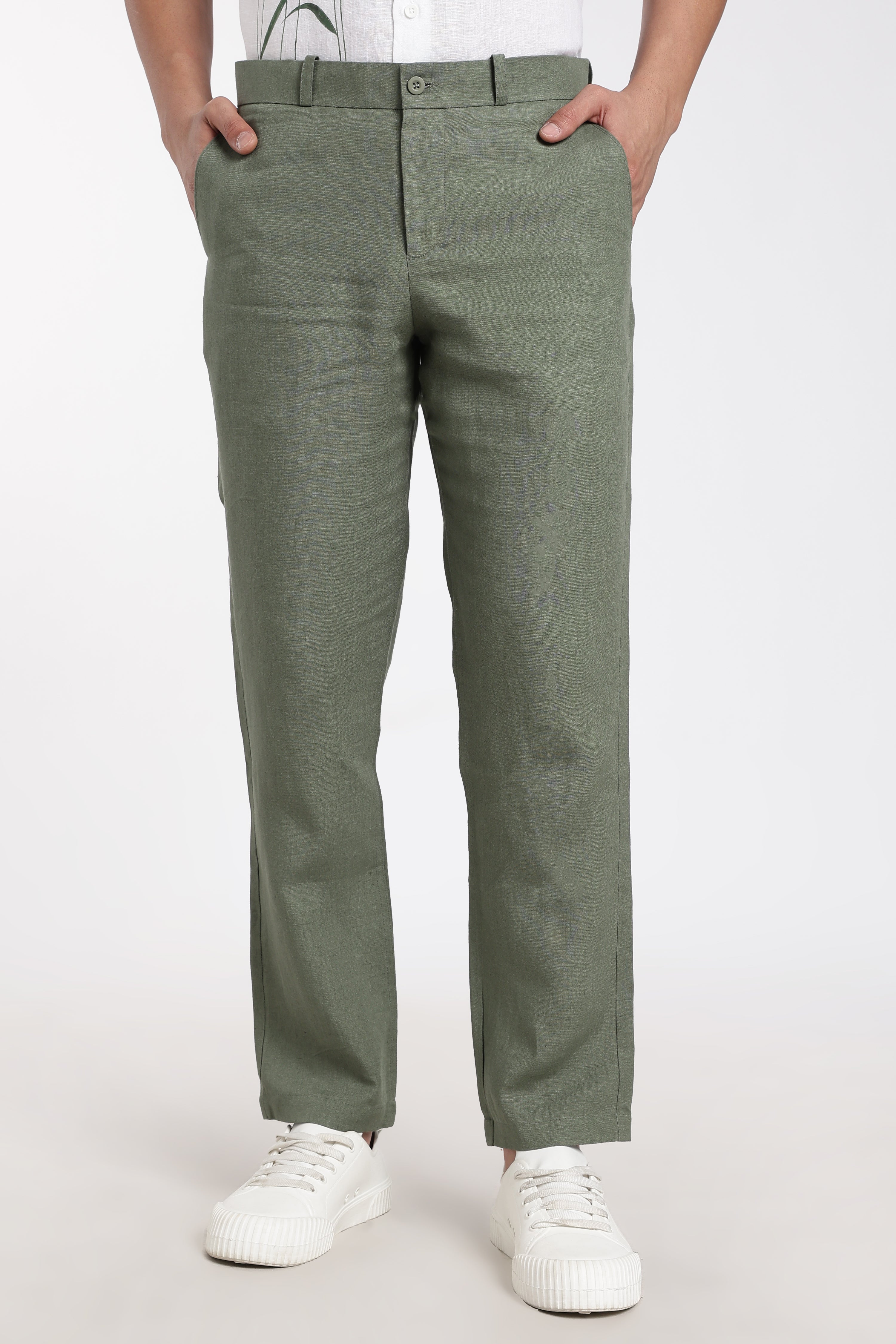 Men’s Sage Green Linen Trousers – Premium Tailored Fit | Linen Culture