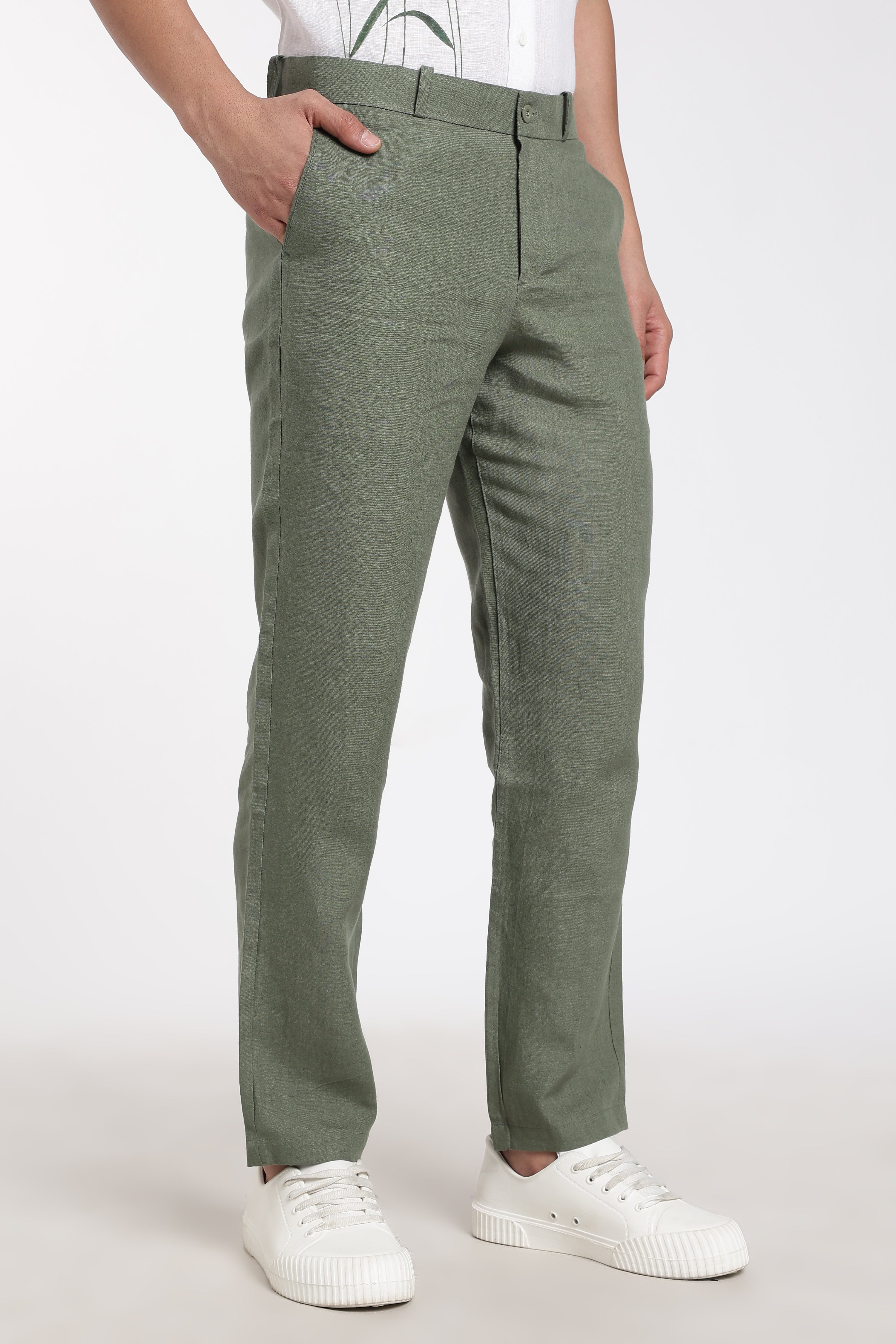 Men’s Sage Green Linen Trousers – Premium Tailored Fit | Linen Culture